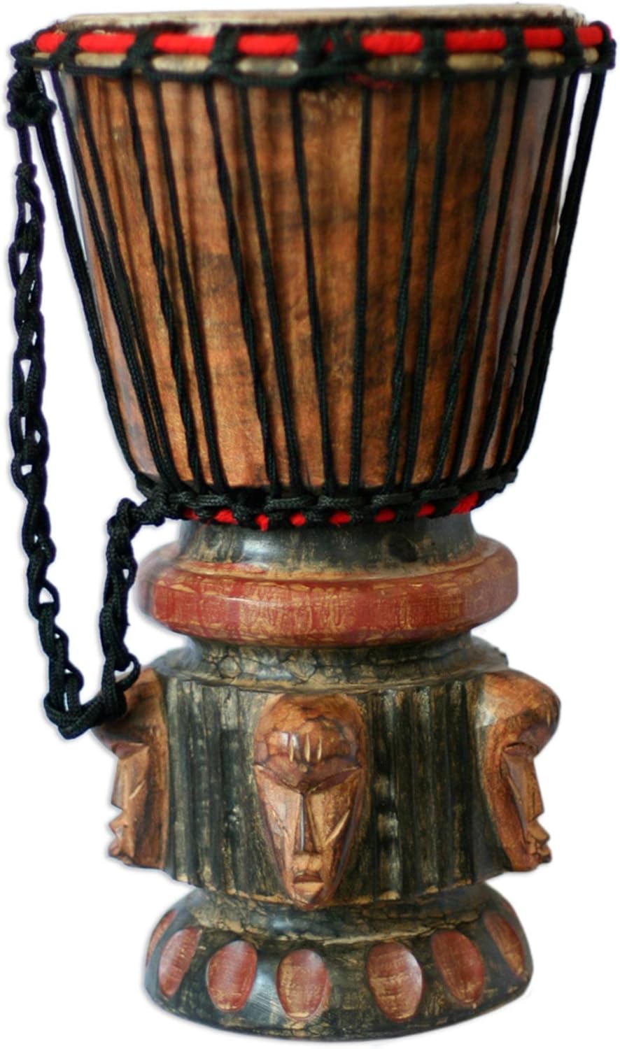 NOVICA Tambor Djembe de madera tallada a mano con correa de algodón, piensa juntos