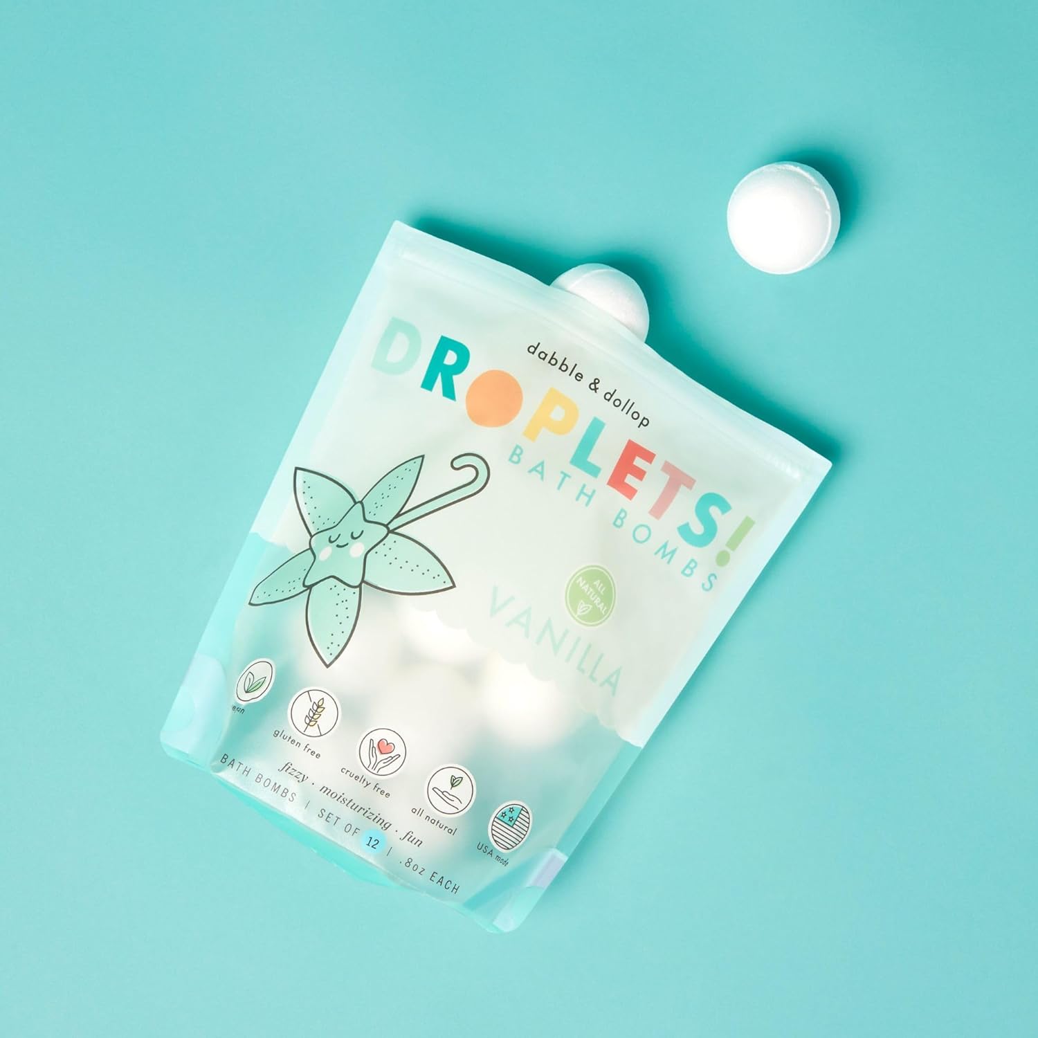 Dabble & Dollop Bombas de baño de vainilla, bombas de baño 100% naturales para niños, fabricadas en Estados Unidos, gaseosas, hidratantes,