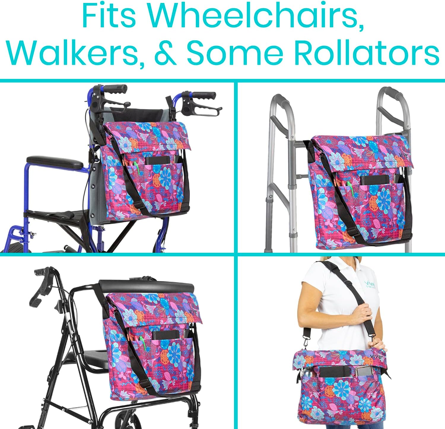 Bolsa para silla de ruedas, Floral púrpura