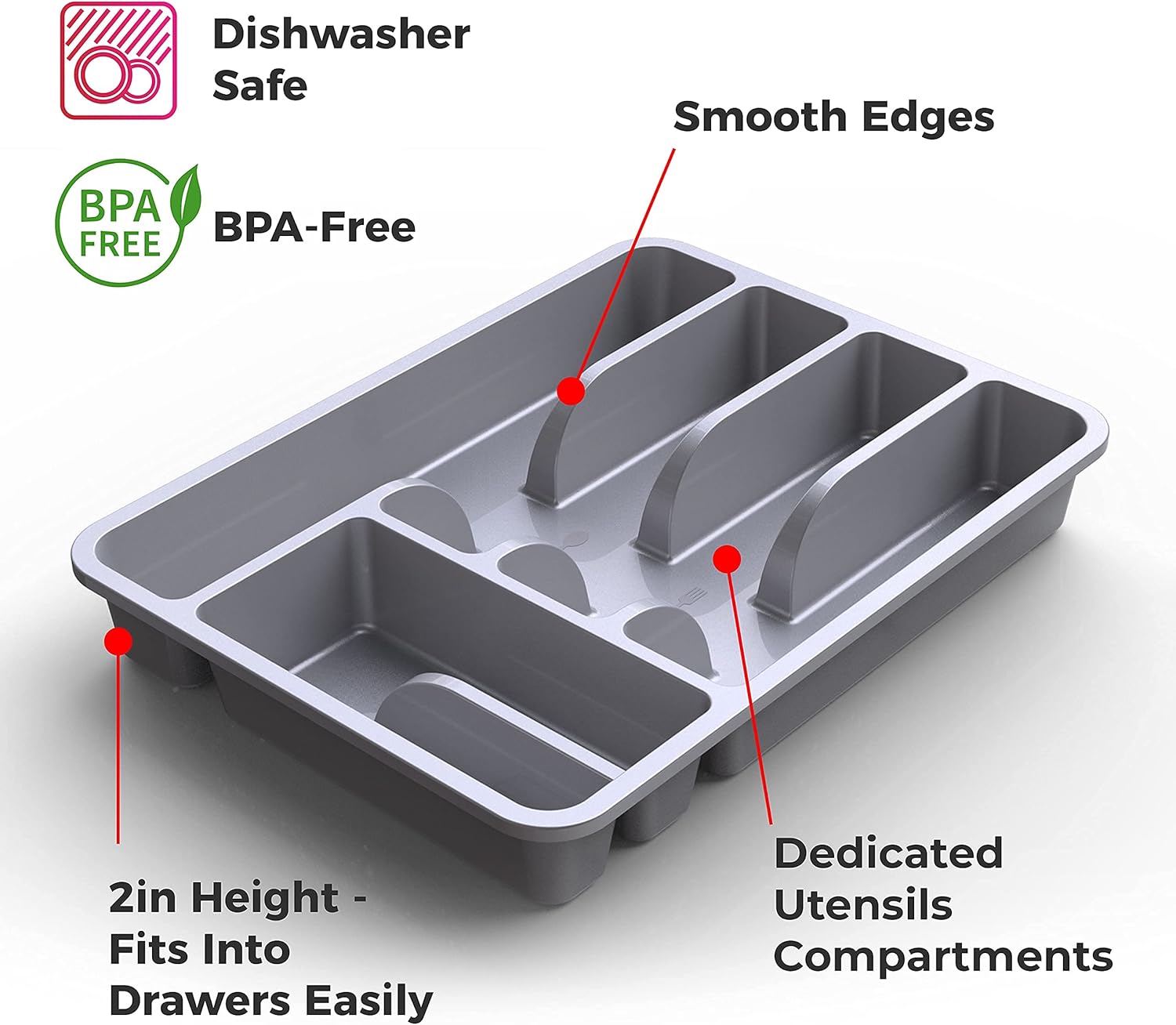 Mueller – Organizador de cubiertos para cajón de cocina, 10 x 13pulgadas, 6compartimentos, resistente, bandeja de cubiertos para utensilios,