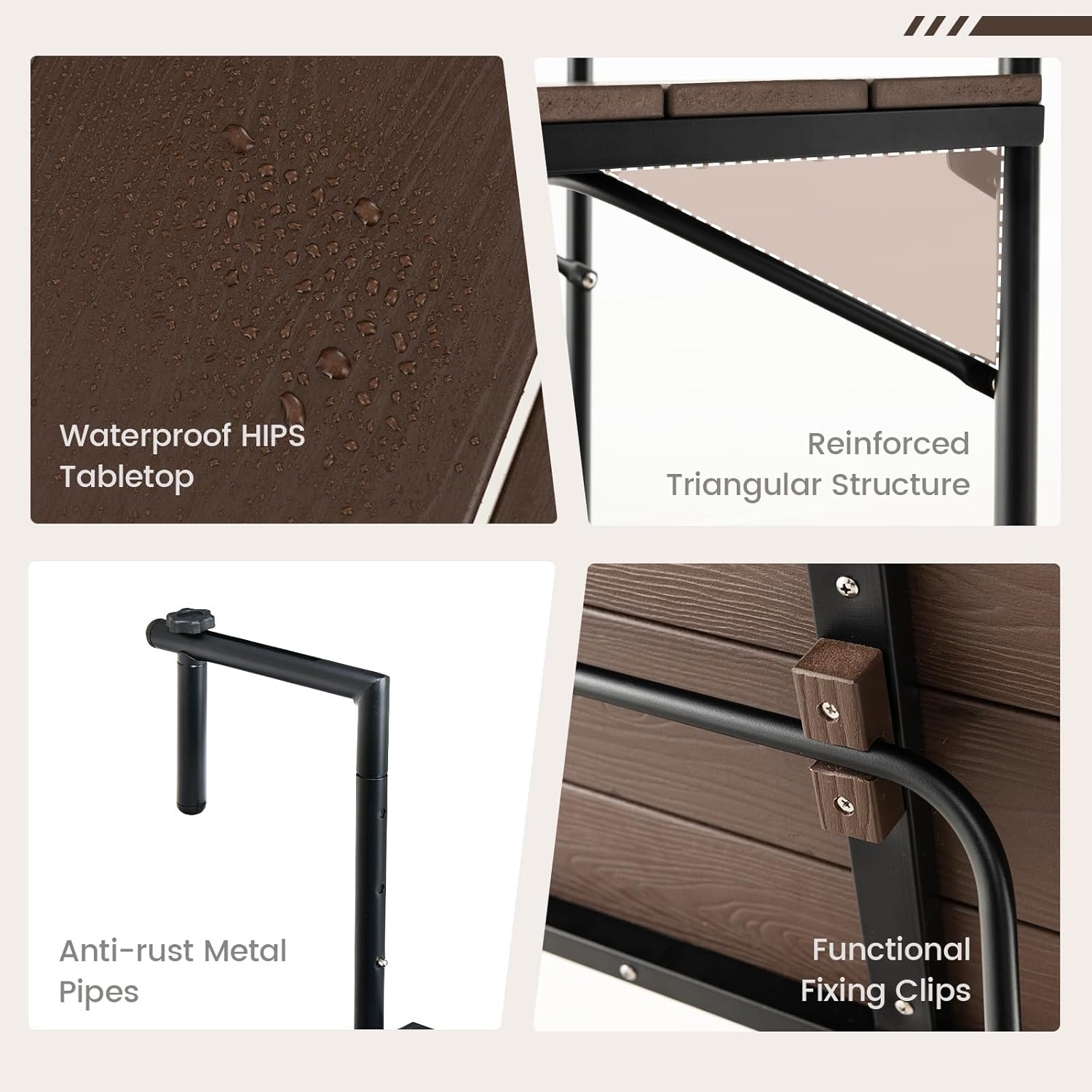 Tangkula Mesa colgante para interiores y exteriores, mesa plegable con altura ajustable de 3 niveles, barandilla de 1 a 6 pulgadas, mesa de servicio