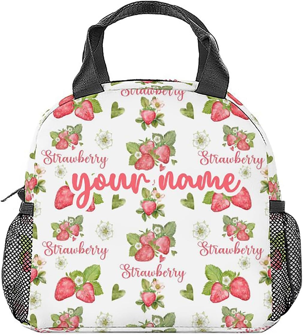 Lonchera personalizada de fresa para niños, pequeñas bolsas de almuerzo aisladas, bonita lonchera reutilizable para niñas, bolsas de almuerzo