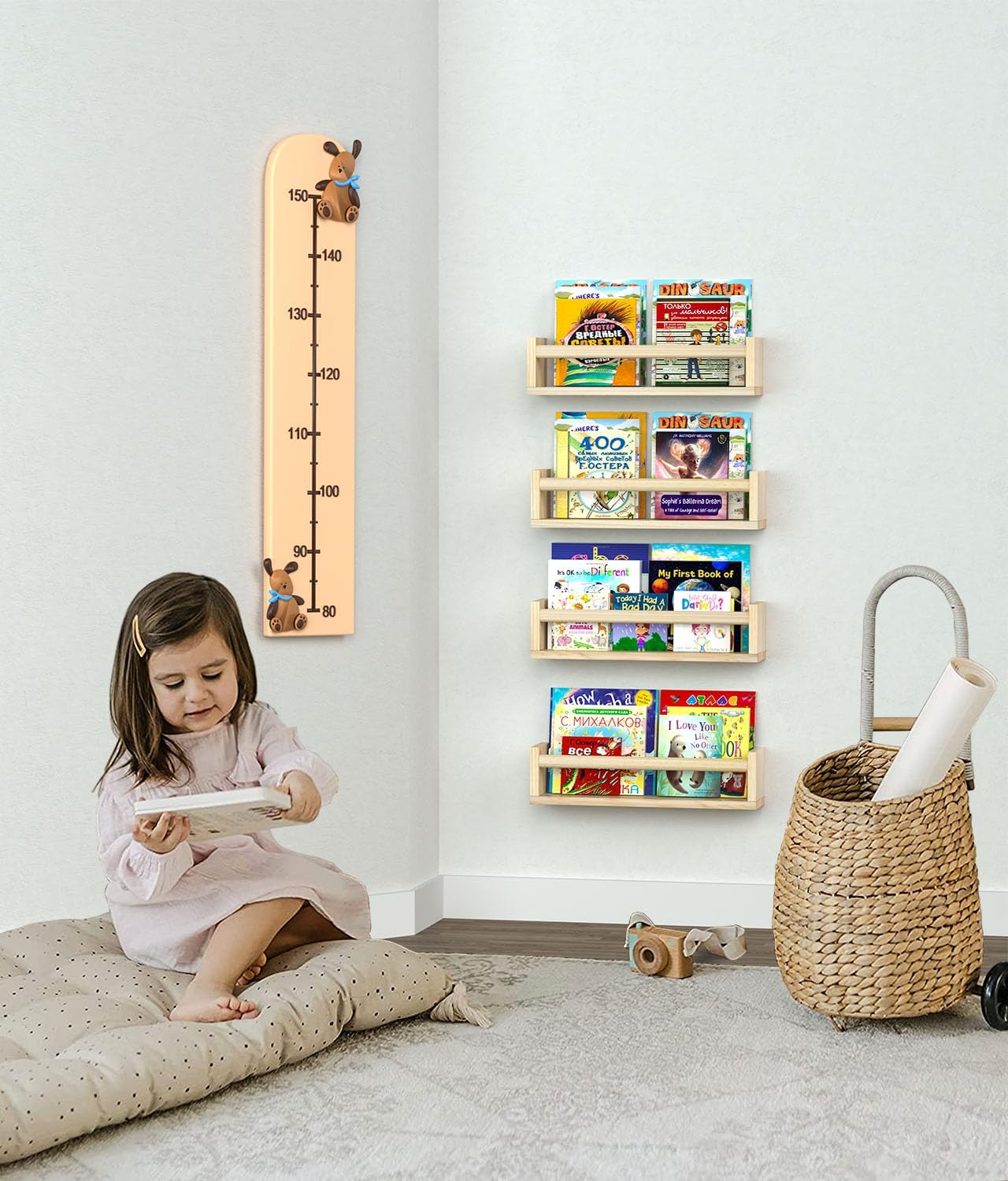 Estantes flotantes para pared, juego de 4 estantes para libros de guardería, estante para libros para niños, perfecto para habitación de niños,