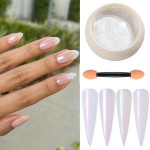 GoLashFun Polvo de uñas cromado y perla blanca,Aurora Nail Mermaid Powder Daily Charm,Polvo de efecto espejo mágico para uñas, decoración de salón GoLashFun Polvo de uñas cromado y perla blanca,Aurora Nail Mermaid Powder Daily Charm,Polvo de efecto espejo mágico para uñas, decoración de salón