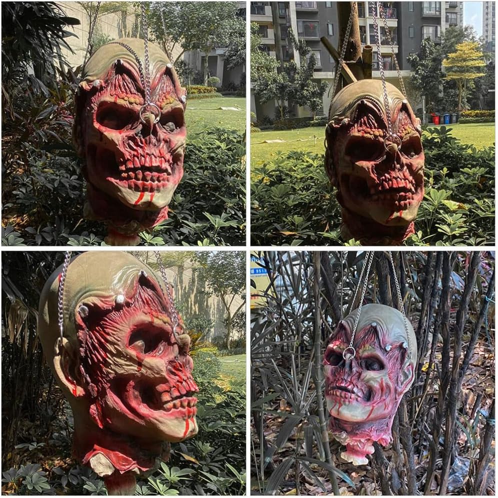 Alipis Colgante de cabeza de zombi de Halloween, cabeza muerta simulada, partes de cuerpo muerto sangriento, horrible colgante, decoración de cabeza