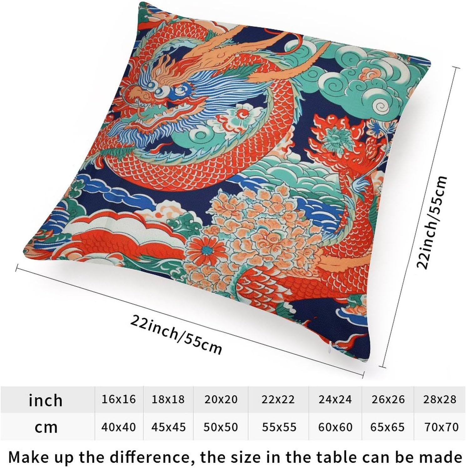 MangGou Funda de cojín tradicional china china para sofá, color azul, verde azulado, índigo, dragón asiático, dragón, naranja, aguamarina, turquesa,