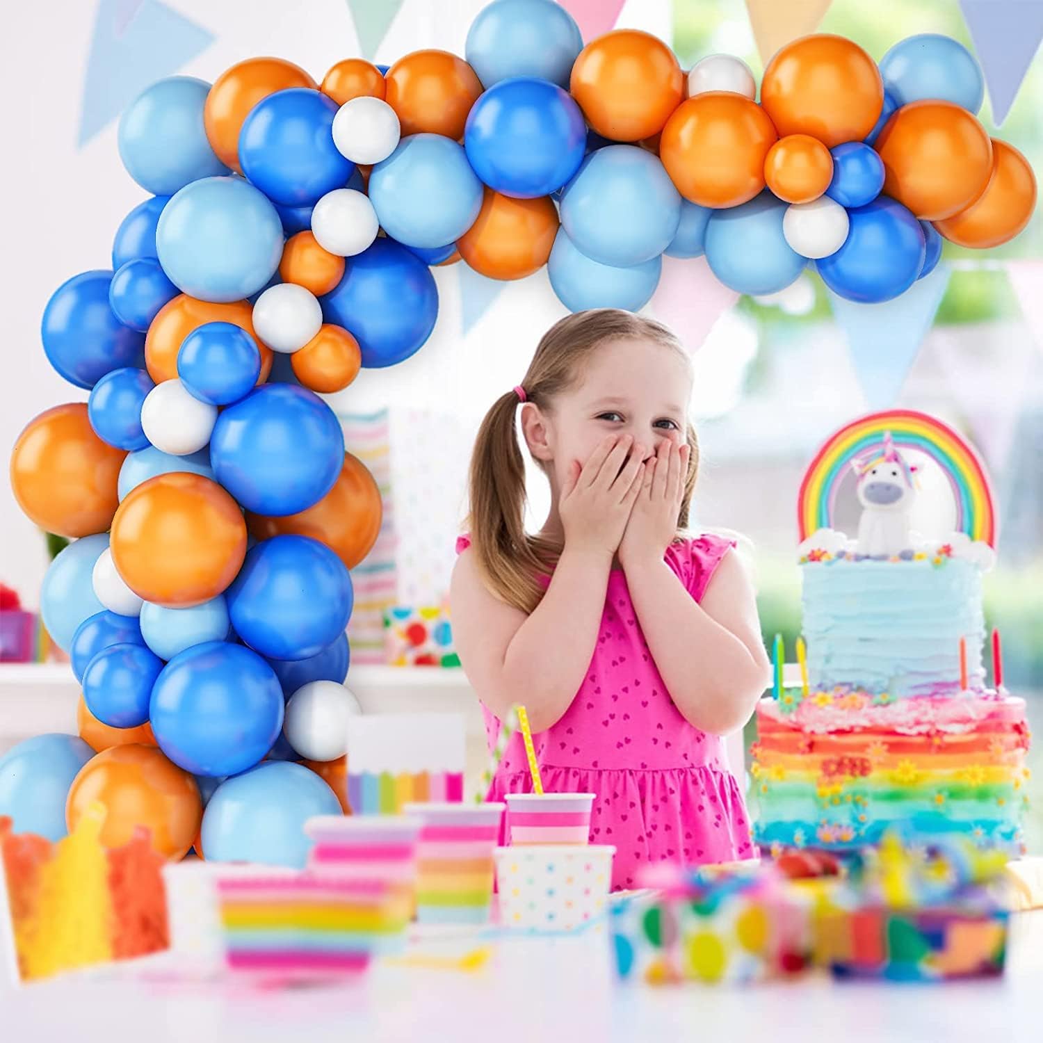 FEYG Kit de arco de guirnalda de globos, kit de arco de globos azul, naranja y blanco, guirnalda de globos, globos de látex, globos de fiesta para