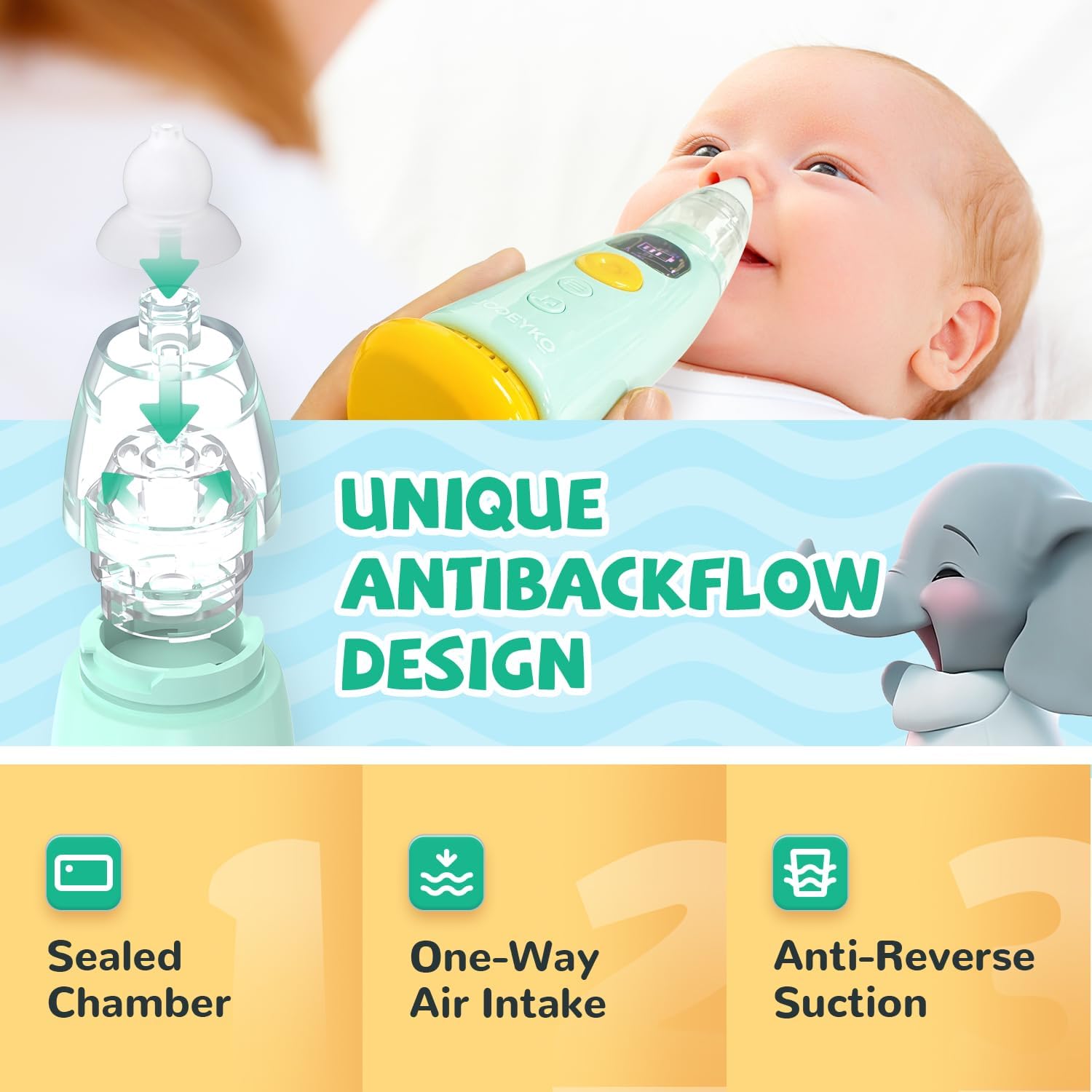 Aspirador nasal para bebé, removedor eléctrico de mocos automático con luz LED y música recargable con ventosa nasal para niños mocosos, nariz,