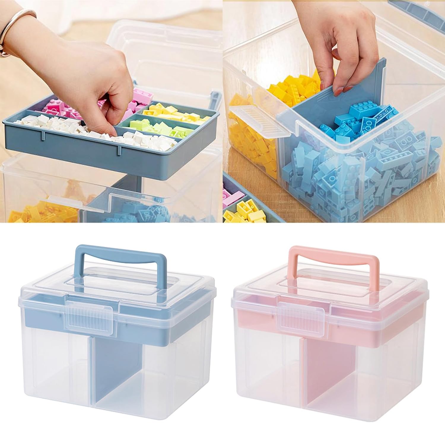 Clear Craft – Caja de almacenamiento apilable con bandeja de almacenamiento, contenedor de almacenamiento multiusos de plástico para almacenar