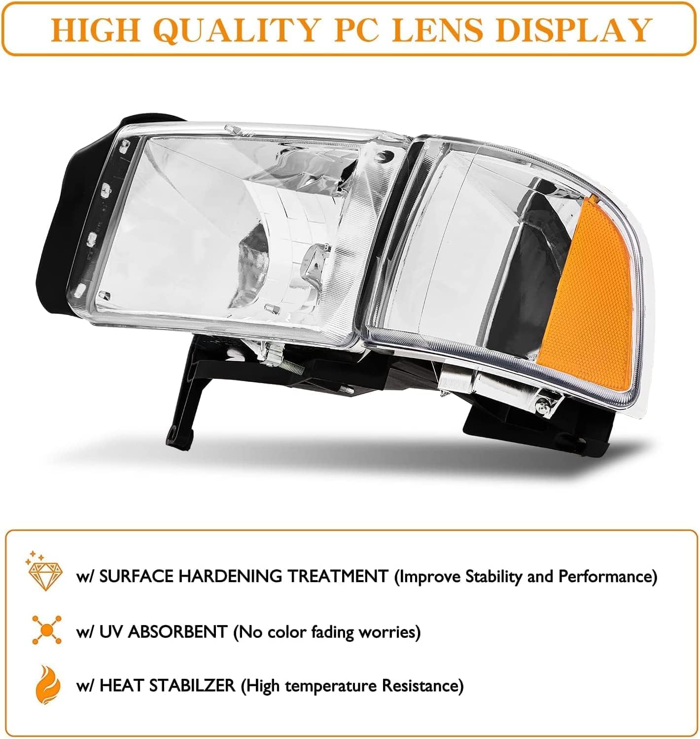 Conjunto de faros delanteros compatible con Dodge Ram 1994-2001 15001994-2002 Dodge Ram 2500 3500 Pickup con luces de esquina 1995 1996 1997 1998
