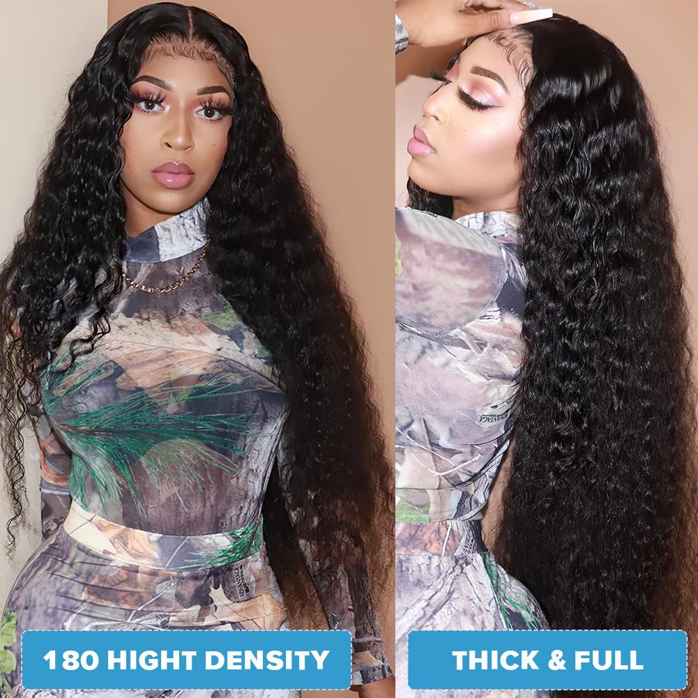 Peluca de cabello humano ondulado profundo con encaje frontal de 13 x 4 para mujeres negras, peluca de cabello humano prearrancado con abuelitos,