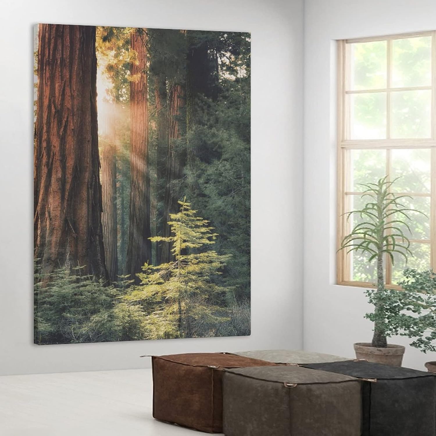 Póster de lienzo con diseño de árbol de secuoya con salida del sol, bosque, naturaleza, decoración de dormitorio, paisaje deportivo, oficina,