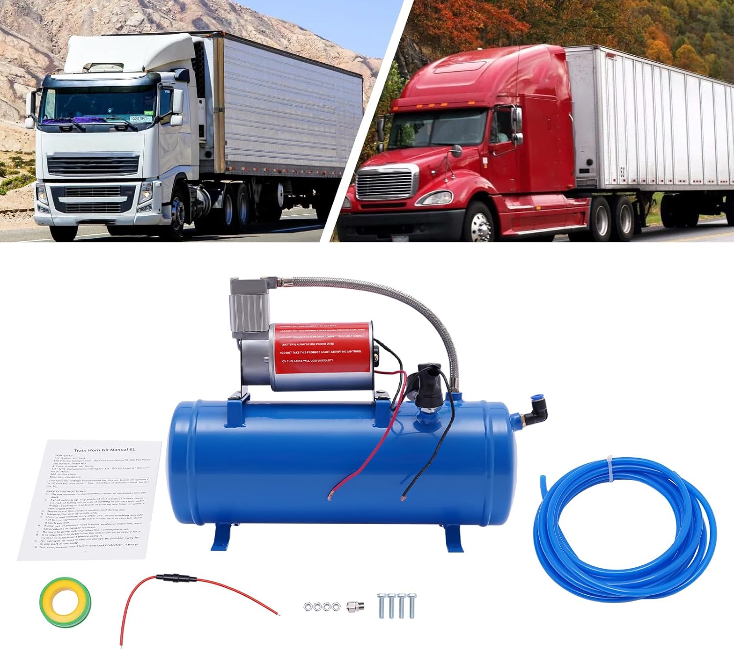 CNCEST Compresor portátil de bocina de aire de 1.6 galones, kit de sistema integrado de compresor de 100 psi, herramientas de aire eléctricas