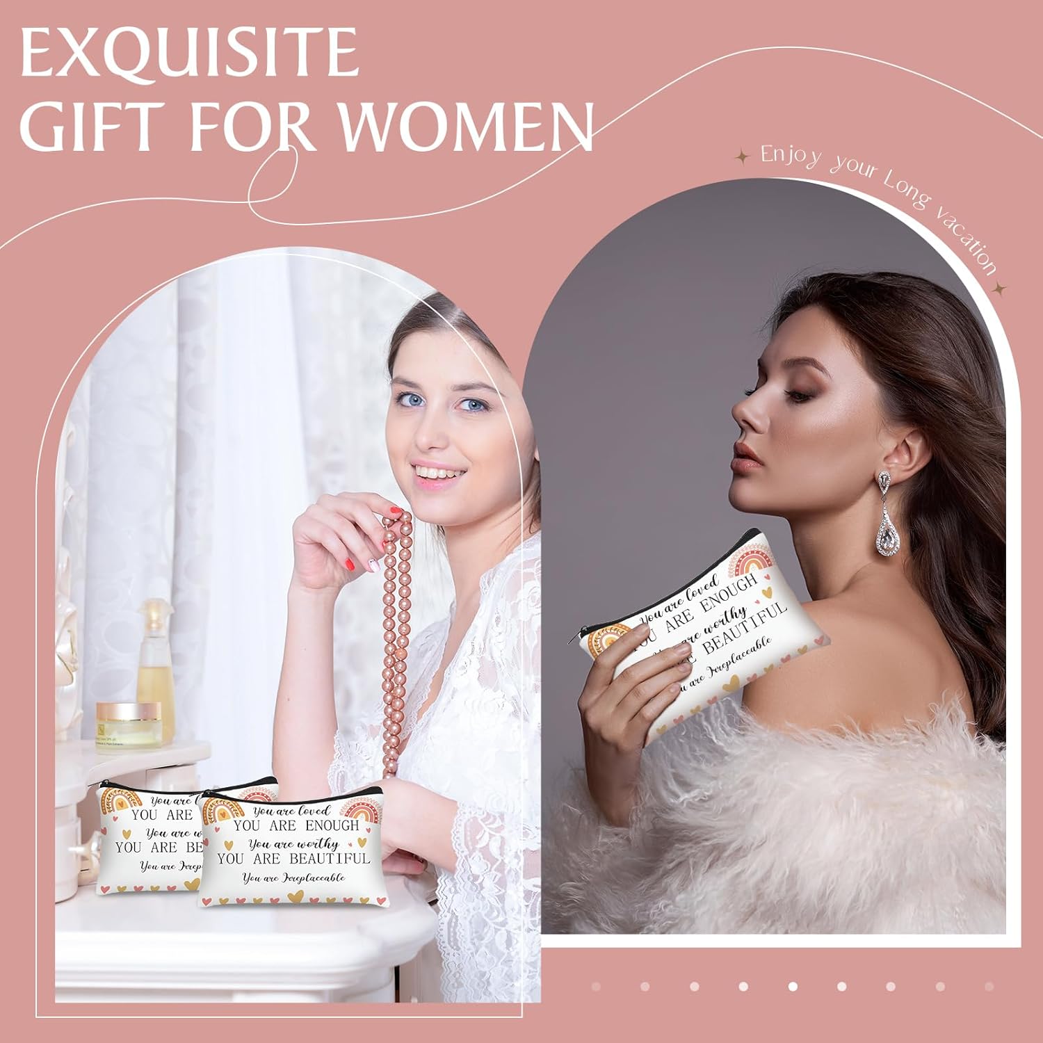 10 bolsas de cosméticos arcoíris con citas inspiradoras, bolsas de maquillaje You Are Enough Worthy Loved Gift Bag Positive Makeup Bag para bolso,