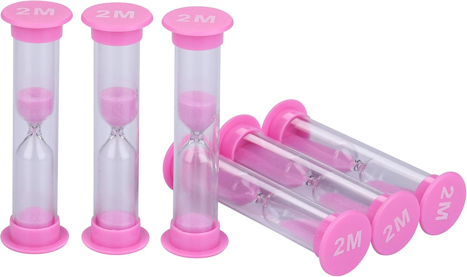 Reloj de arena con temporizador de arena de plástico de 2 minutos, 6 unidades, color rosa