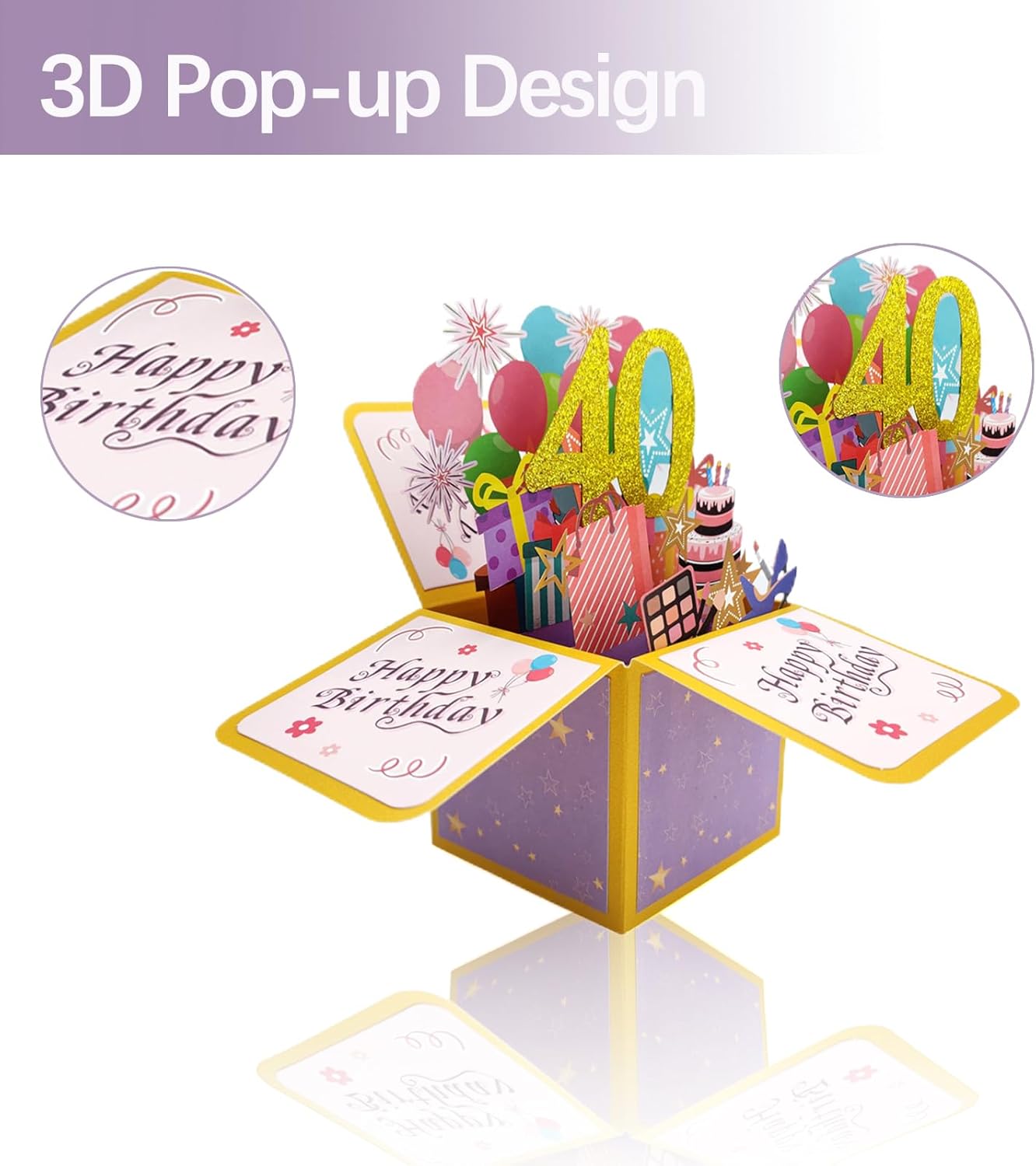 Tarjeta de regalo 3D de feliz cumpleaños, tarjetas de felicitación de papel 40 con tarjeta en blanco y sobre, regalos de cumpleaños únicos para