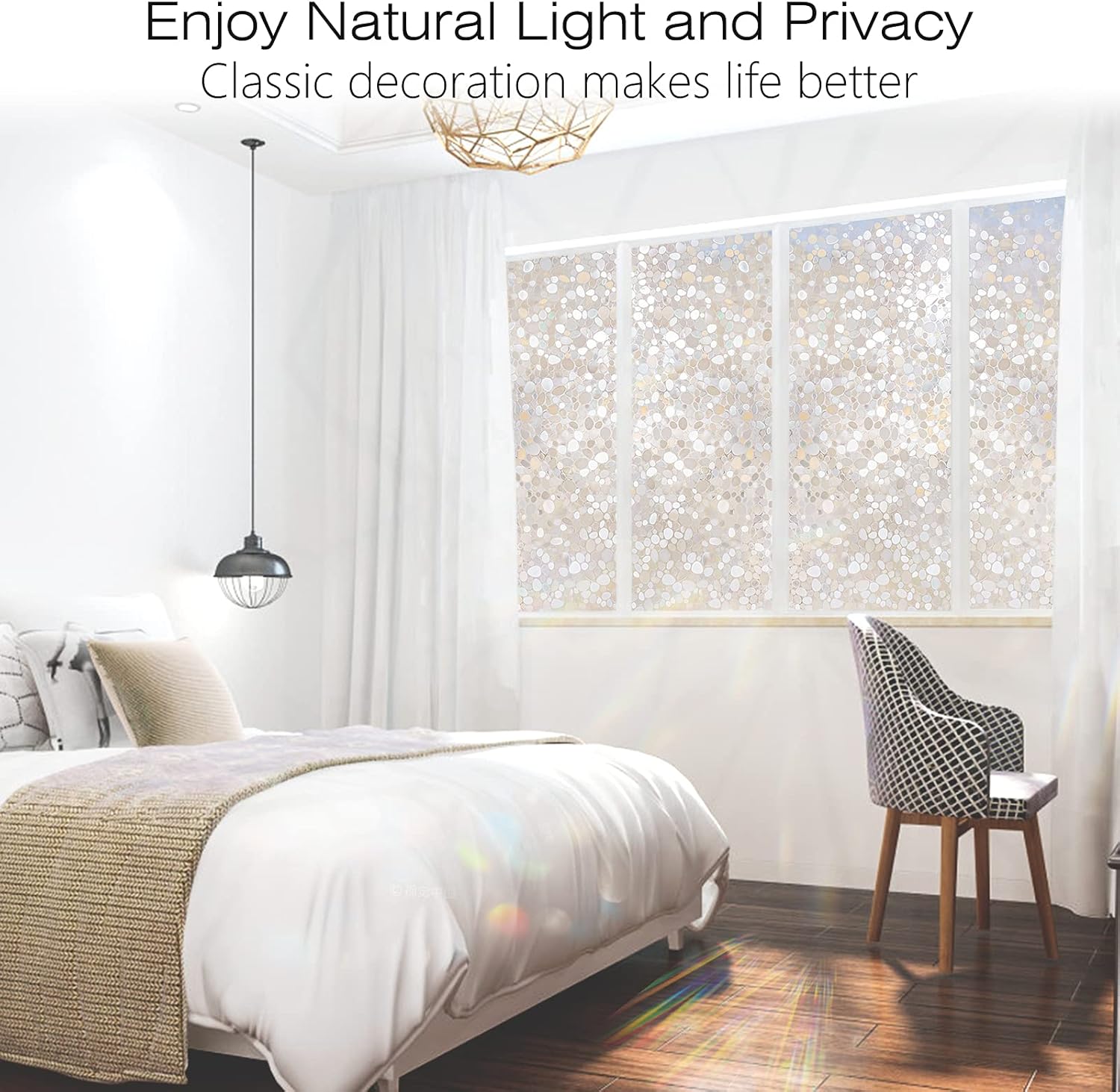 rabbitgoo Película de privacidad para ventana, adhesivos decorativos para ventanas, con bloqueo UV, adherencia estática, no adhesivas, vinilo para