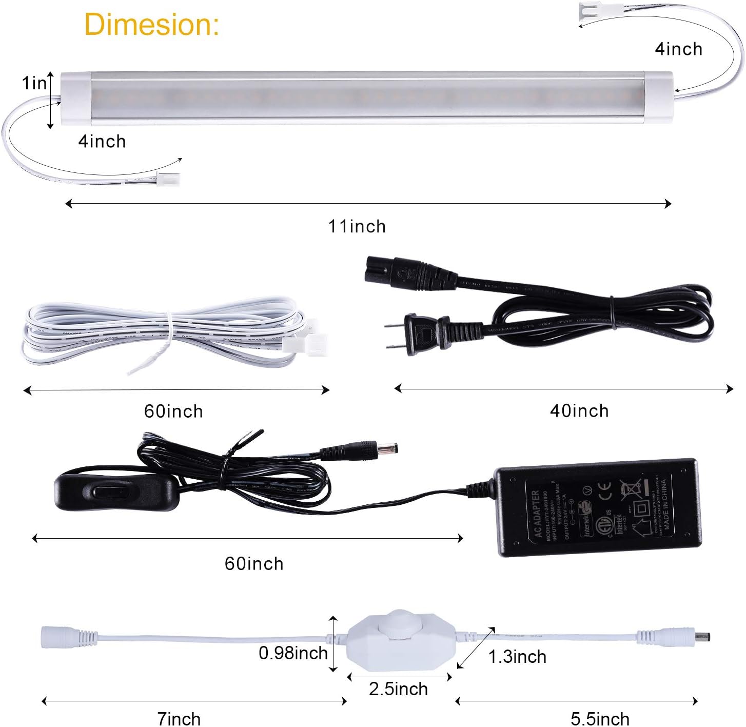 Kit de 6 tiras de luces LED para debajo de la encimera, con cableado regulable, 12 pulgadas y 24 V, enchufables, para cocina, armario, escaparate,