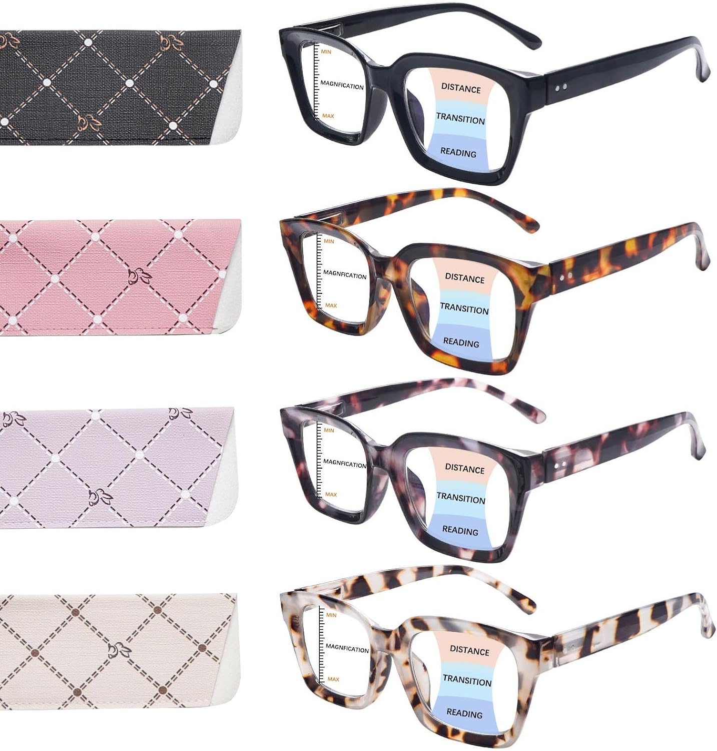 ZONLON Paquete de 4 lentes de lectura progresivos multienfoque para mujeres, estilo Oprah, bloqueo de luz azul, lectores de computadora