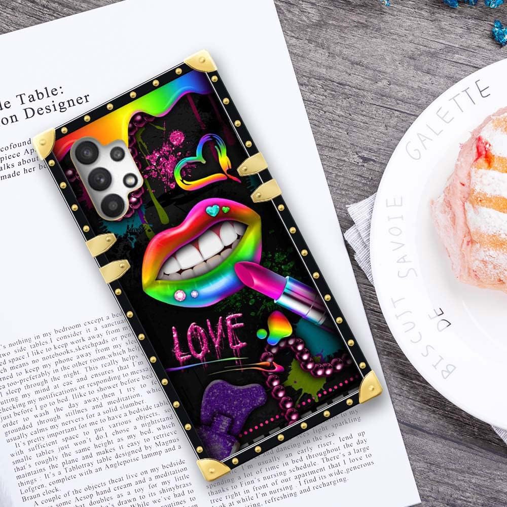 Yuning419 Funda compatible con Samsung Galaxy A32 5G, Lipstick Lips A32 5G para niñas y mujeres, funda cuadrada de lujo de TPU suave a prueba de