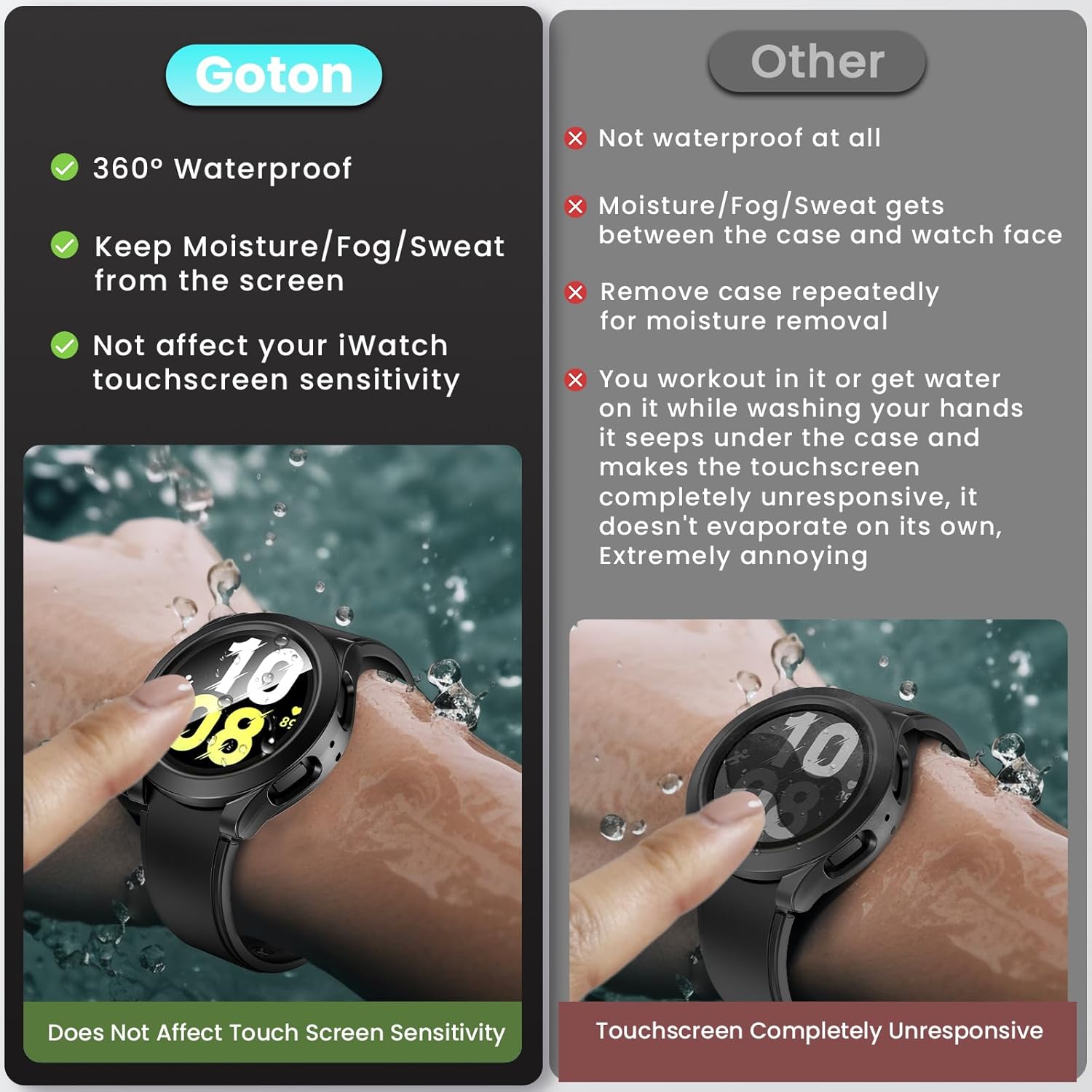 Goton – Funda impermeable para Samsung Galaxy Watch 5 4 de 1.575 pulgadas, protección de 360 de policarbonato duro delantero y trasero con protector