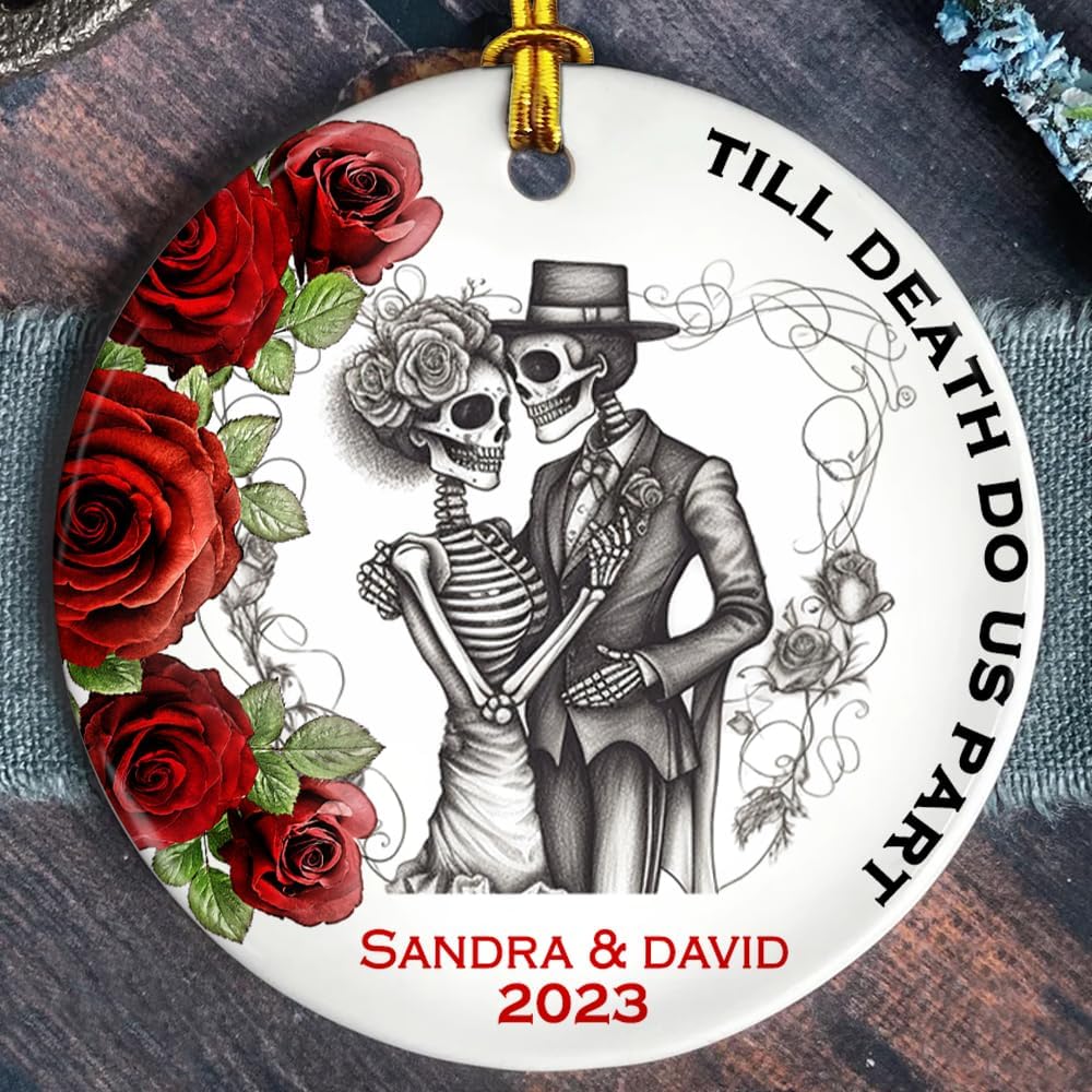 Adorno de esqueleto personalizado para pareja, hasta que la muerte nos separe, San Valentín, boda, Halloween para él y ella, decoración gótica para