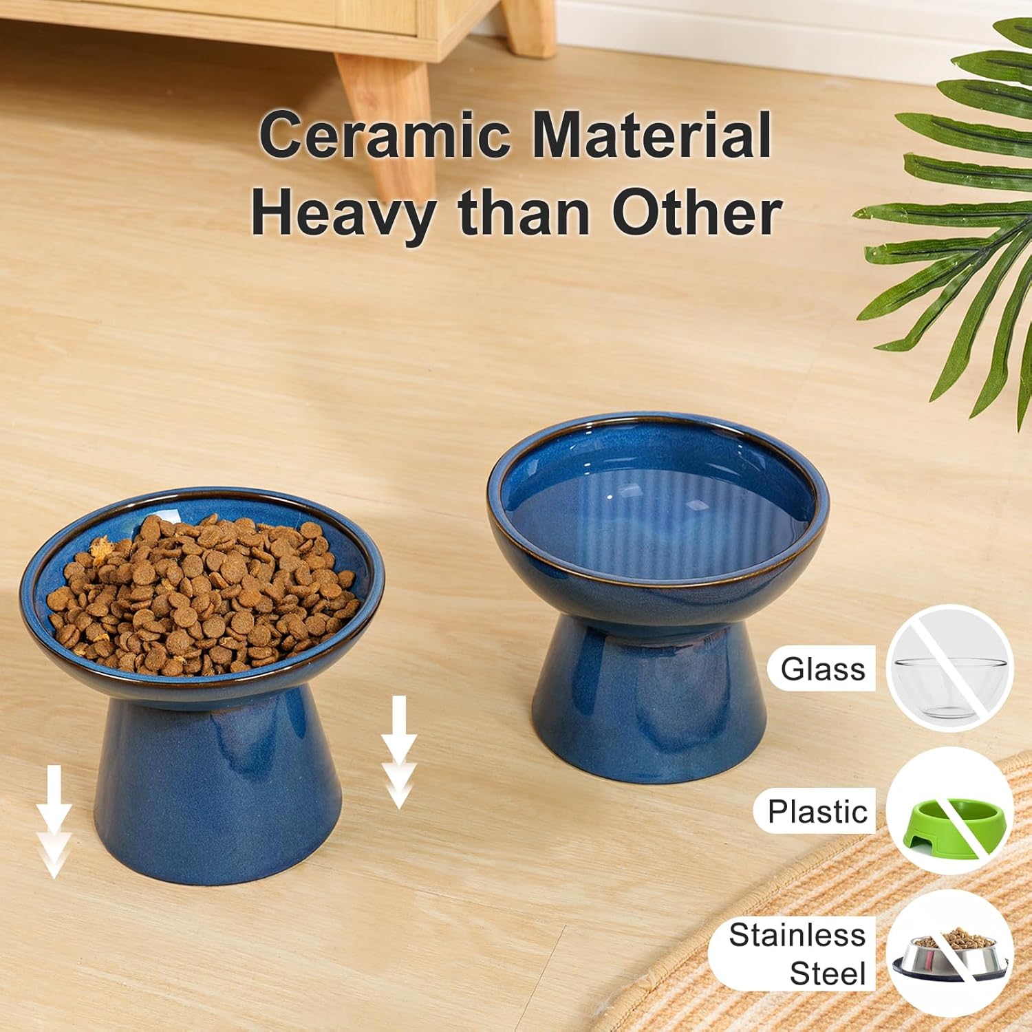 YauYik Juego de cuencos elevados para agua y comida para gatos, cuencos elevados extra anchos de 6.2 pulgadas, plato de comida para gatos poco