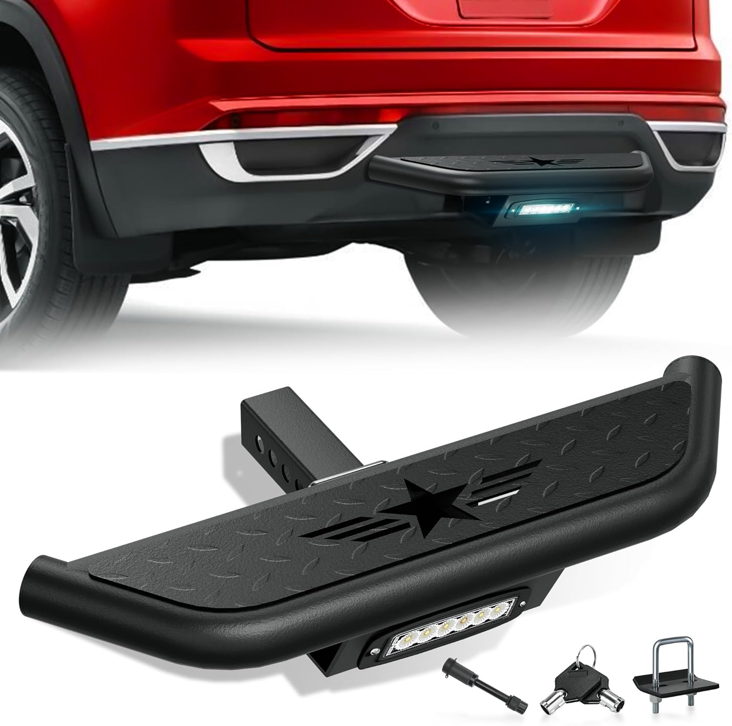 Remolque universal con luz LED para receptor de 2 pulgadas, compatible con camionetas, cuatrimotos, SUV, camionetas, con pernos en U estabilizan y