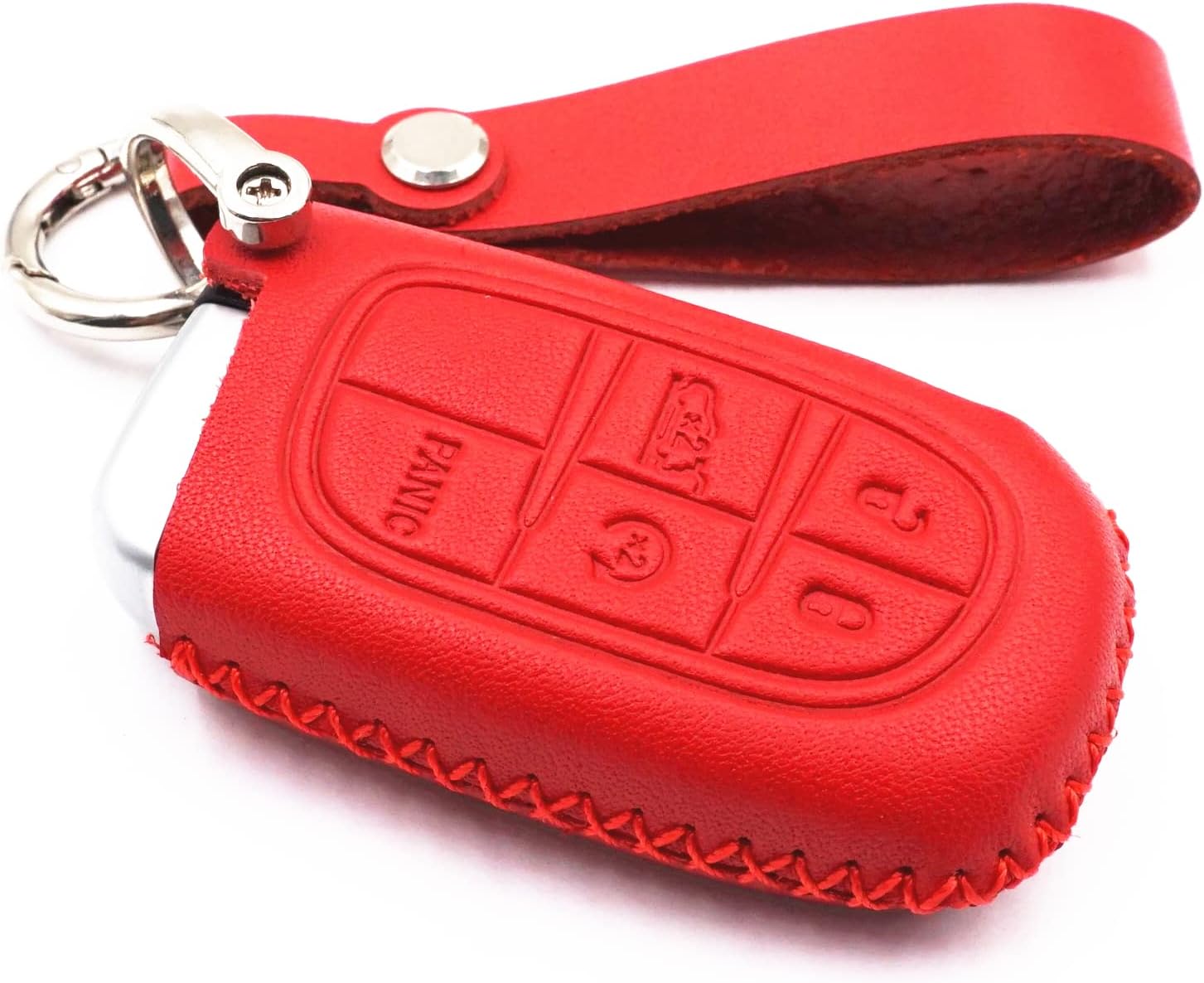 Funda de cuero con 5 botones para Dodge Journey Durango Challenger Charger Jeep Grand Cherokee Chrysler 300 (rojo)