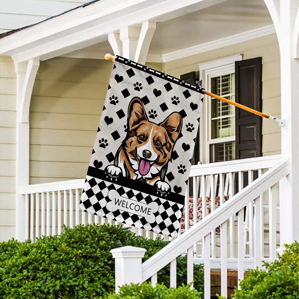 MALIHONG Bandera de jardín personalizada para perro, divertida bandera de perro que mira a cuadros, Bulldog inglés, a cuadros, para patio al aire