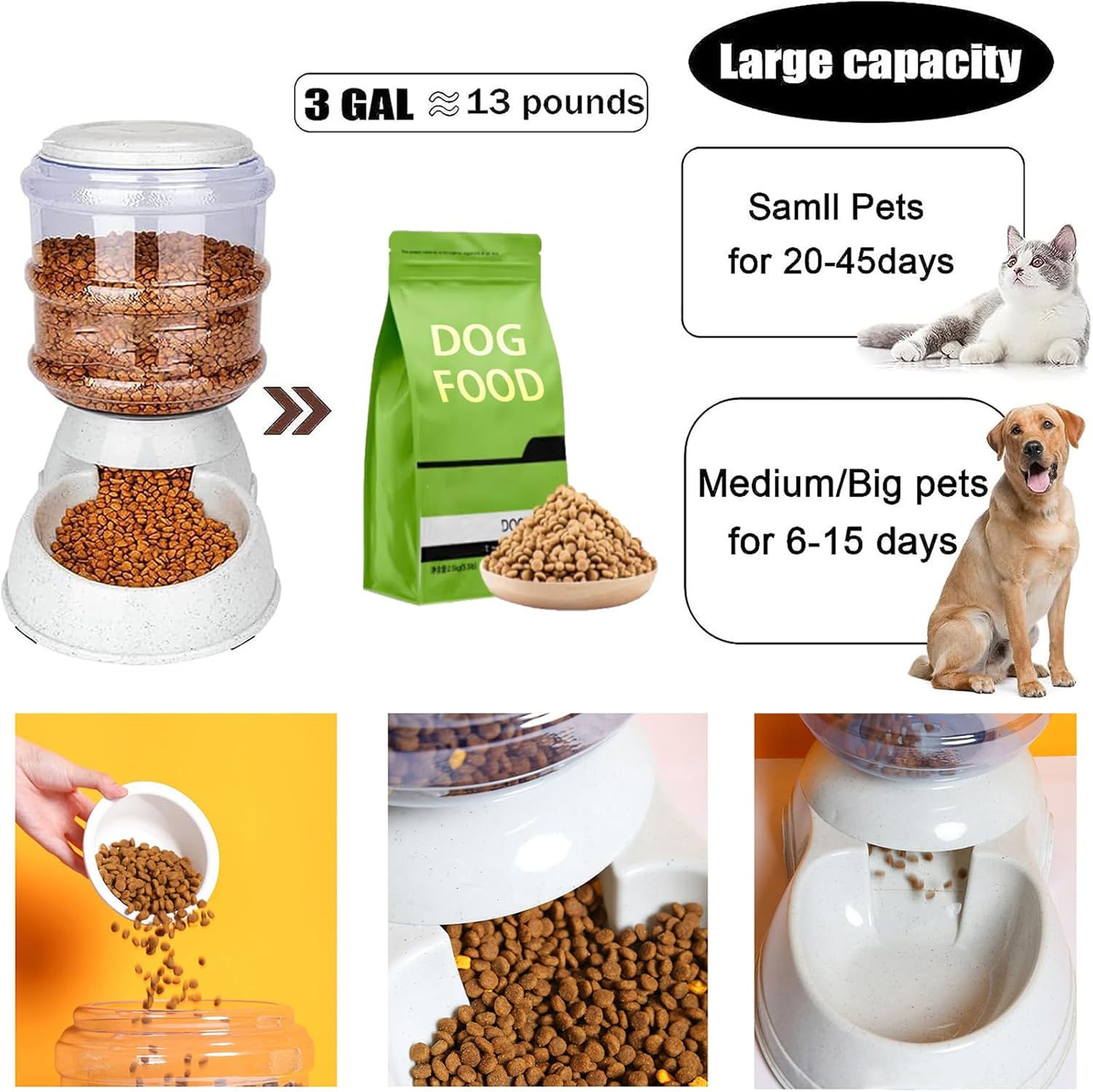 Comedero automático para perros, dispensador de comederos para perros grandes, estación de alimentación automática de 3 galones por gravedad para