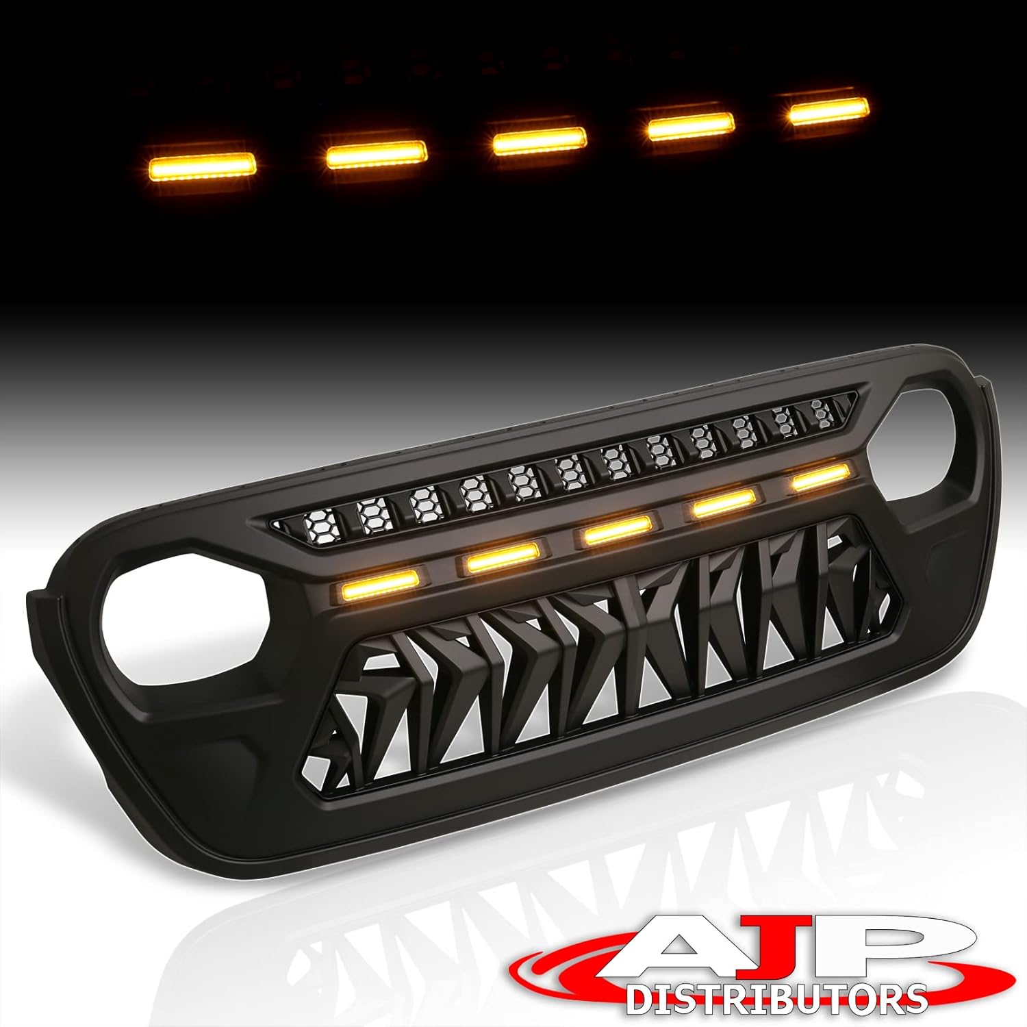 AJP Distributors Parachoques delantero superior estilo tiburón rejilla ABS cubierta con luces LED ámbar DRL luces de correr compatibles  repuesto