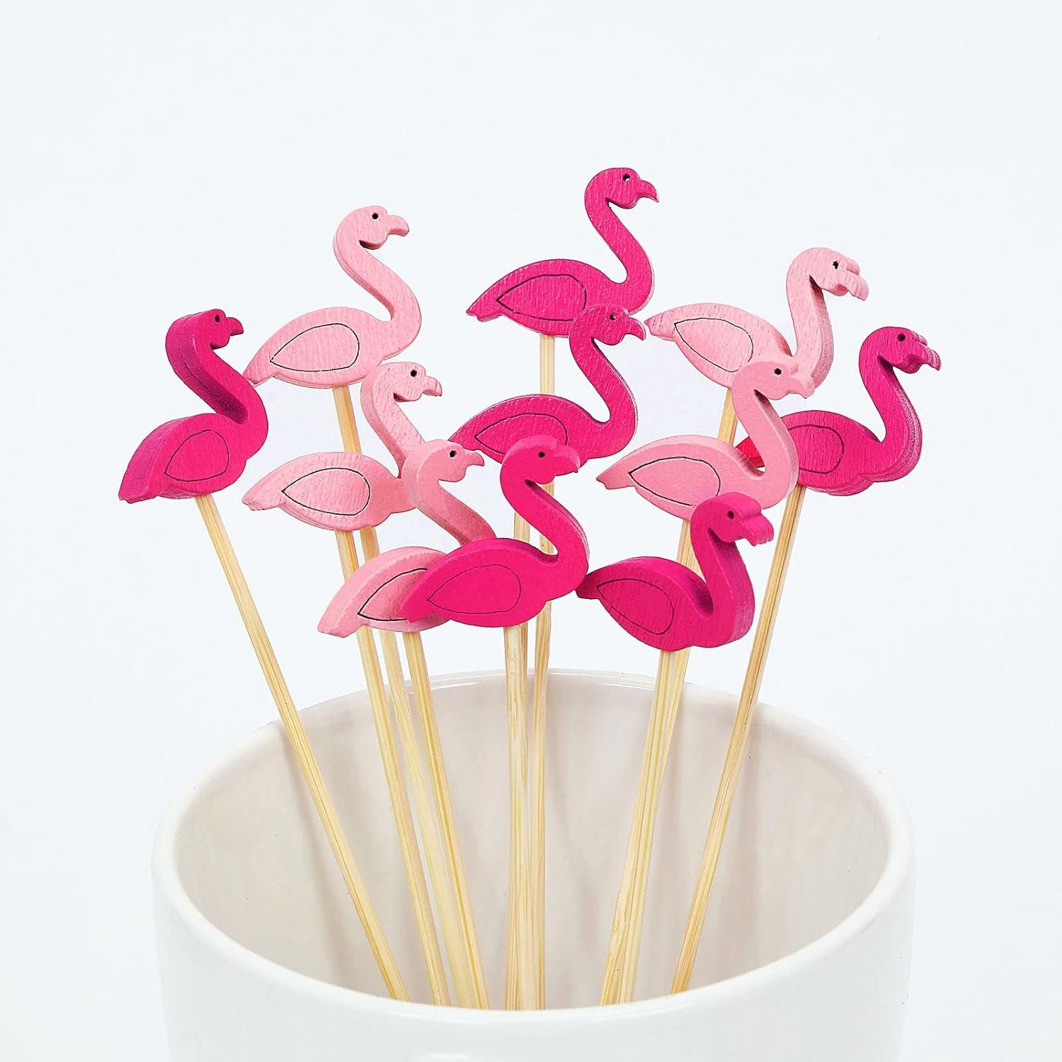 Efavormart – Paquete de 100 palillos de fiesta de flamenco de 5 pulgadas, pinchos de bambú, palillos decorativos para cóctel, palillo de dientes