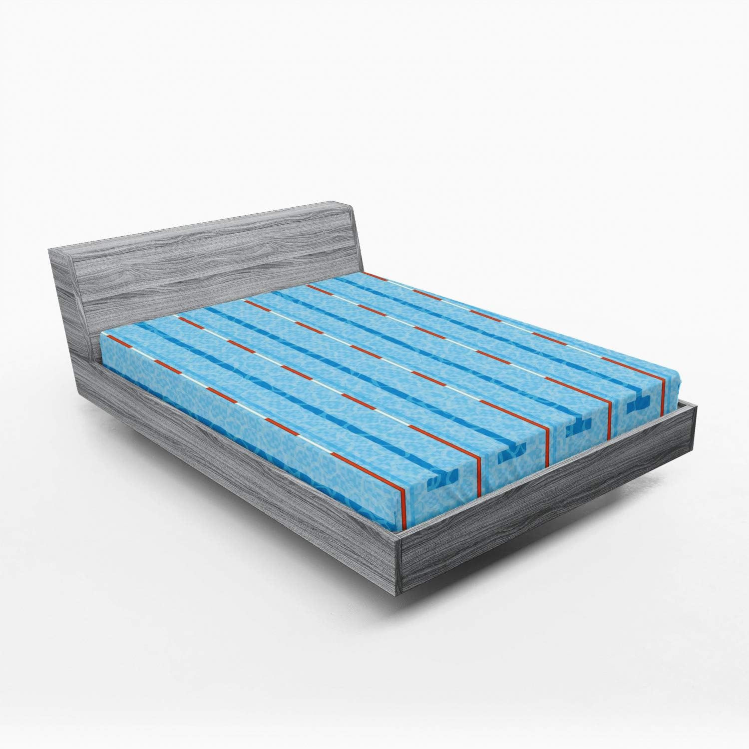 Lunarable Sábana bajera azul, piscina temática de competición deportiva con imagen de pictograma acuático, funda de cama con bolsillo profundo