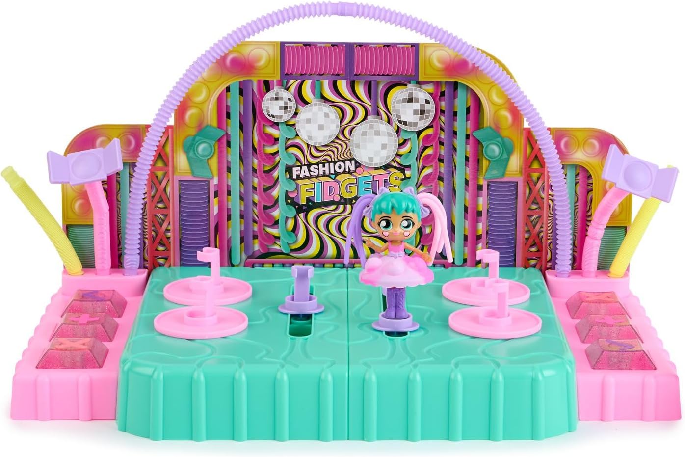 Juego de desfile de moda, pista 2 en 1 y tablero de comercio con muñeca exclusiva