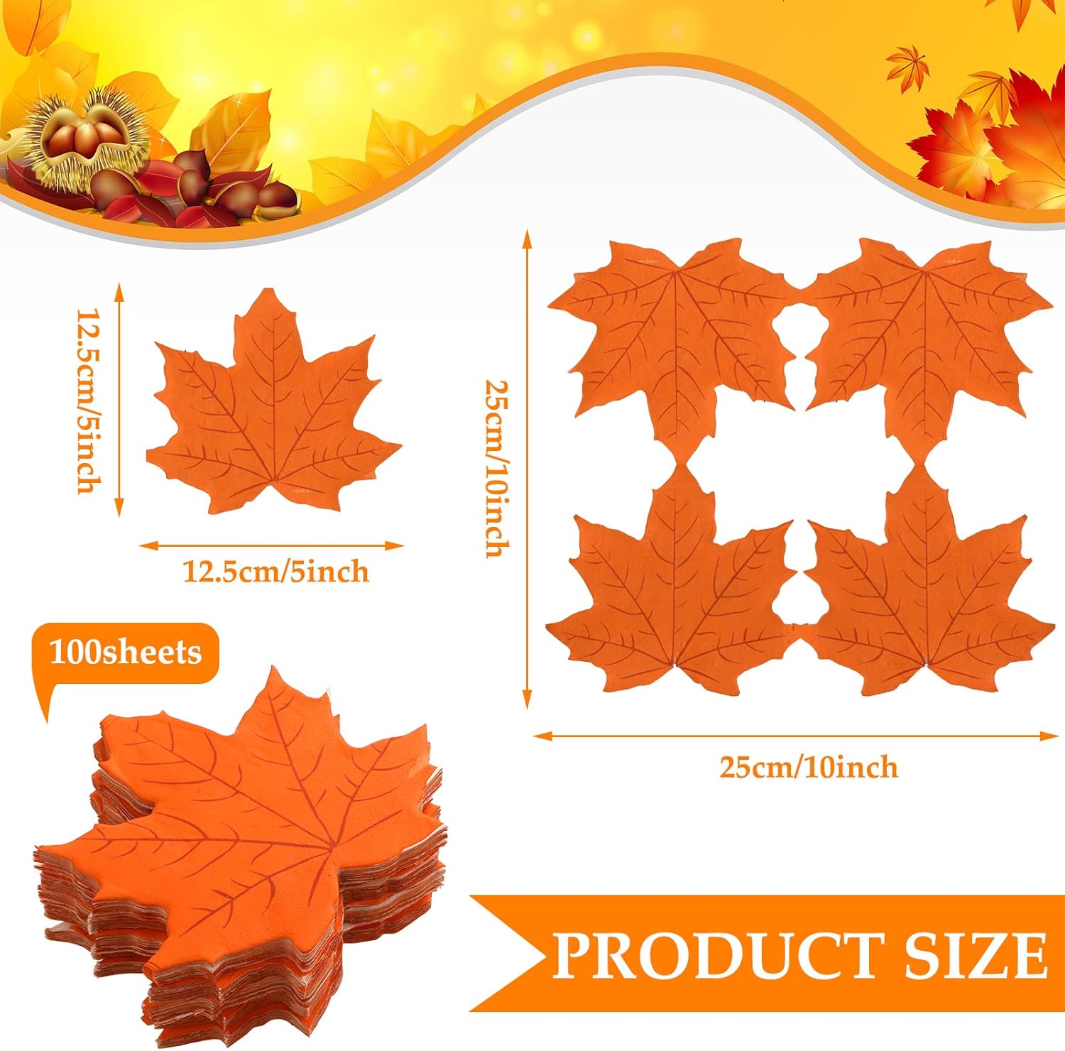 100 servilletas de papel desechables de otoño, Día de Acción de Gracias, servilletas de otoño de papel para suministros de fiesta, mesa de comedor,