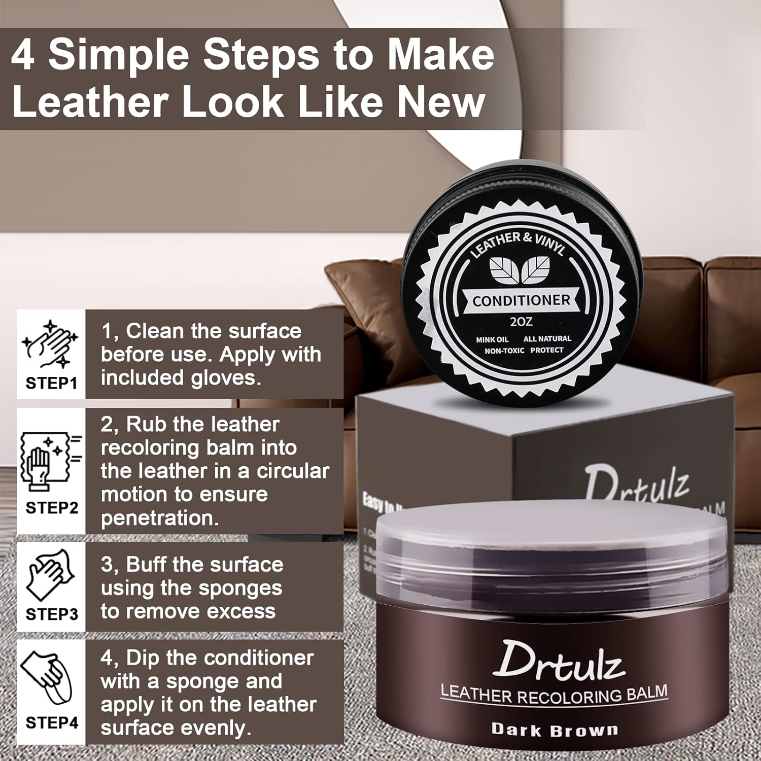drtulz Color de reparación de cuero, acondicionador de bálsamo de cuero marrón oscuro, restaurador de cuero marrón oscuro, tinte de cuero, kits de
