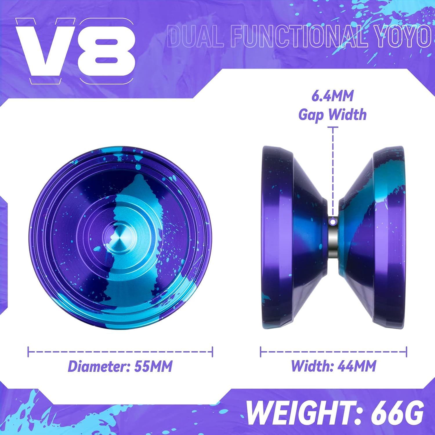 Responsive Yoyo para niños K2 Crystal Purple, Yoyo V8 sensible profesional con cuerdas de Yoyo + bolsa Yoyo + rodamiento + herramienta de extracción