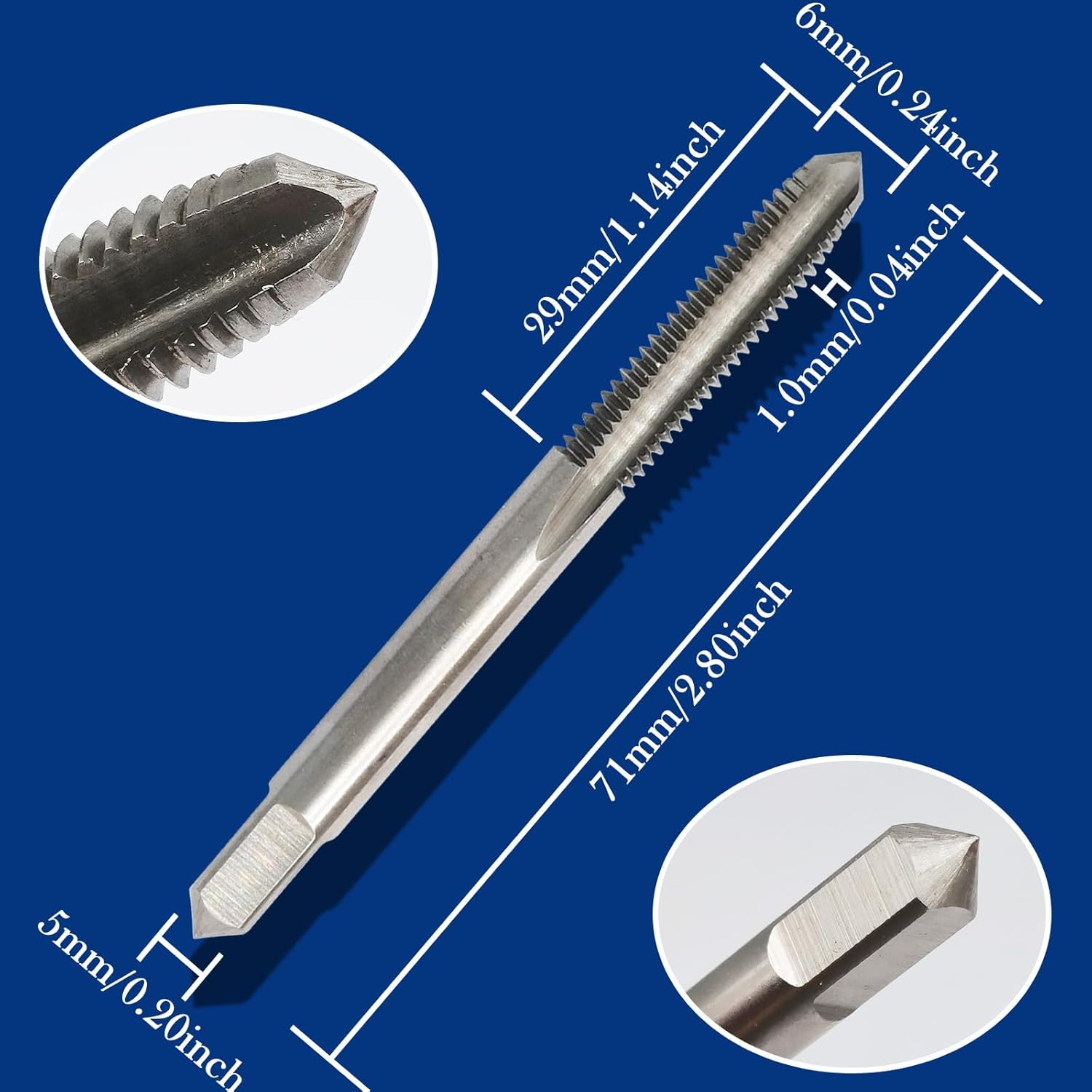 M6x1.0.000 in HSS Máquina Izquierda Rosca Macho, Broca de Taladro para Perforación de Agujero de Madera Metal (1 Pieza)