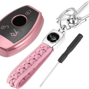 X AUTOHAUX Funda para llavero de automóvil con 3 botones y llavero rosa para Mercedes Benz C E S M CLS CLK G X AUTOHAUX Funda para llavero de automóvil con 3 botones y llavero rosa para Mercedes Benz C E S M CLS CLK G