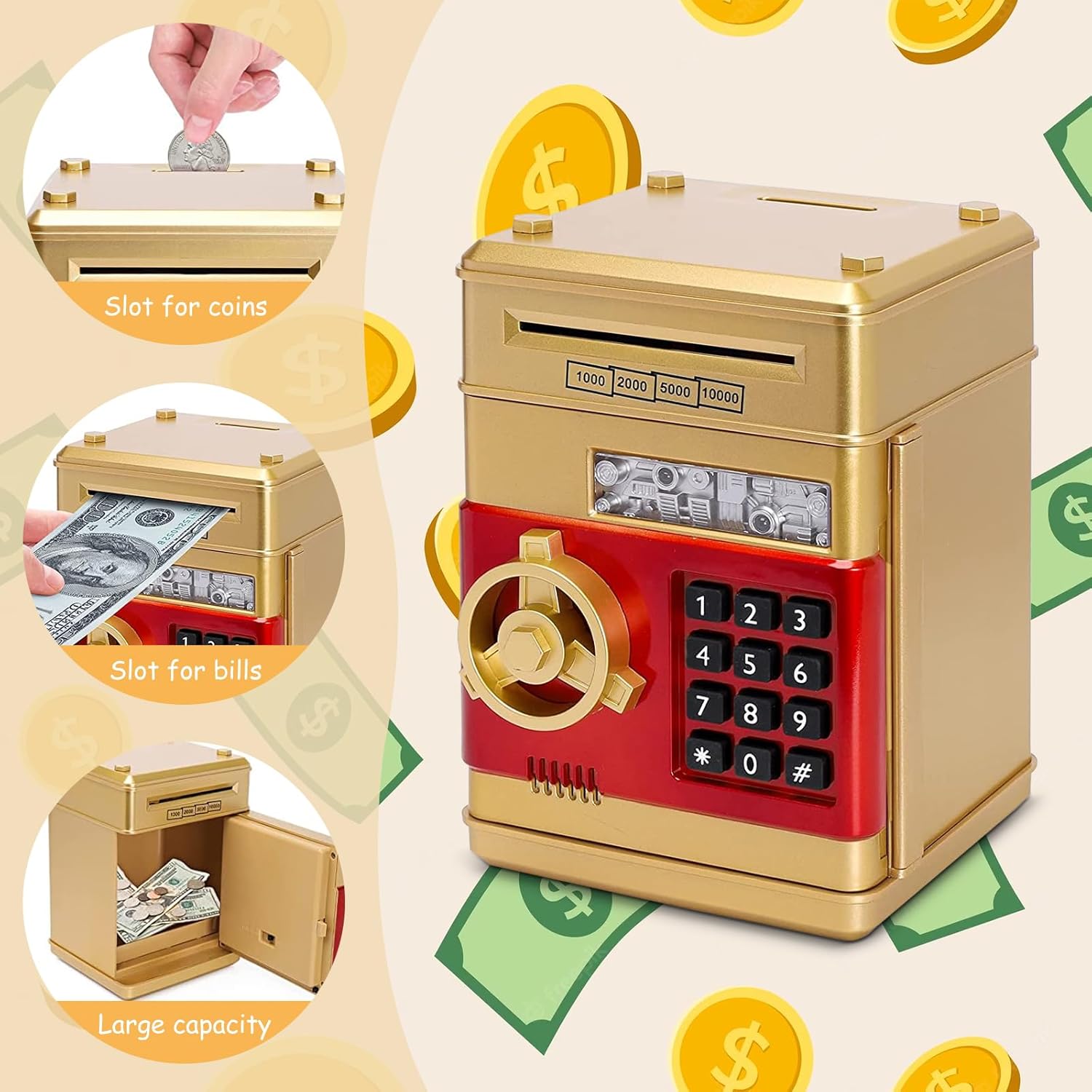 Hucha Boalord para adultos y niños, caja de dinero segura para cajeros automáticos para niños y niñas, moneda grande para dinero en efectivo, cajero
