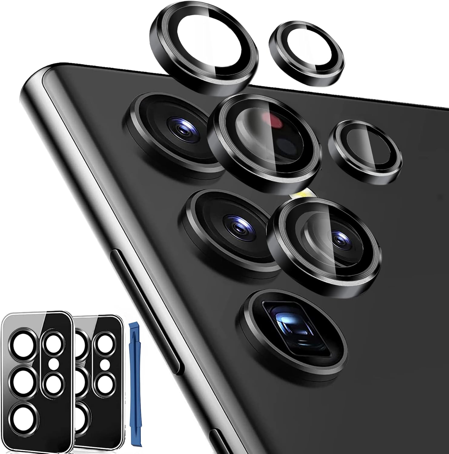 IMBZBK Protector de lente de cámara de vidrio templado para Samsung Galaxy S23 Ultra, 5+5 unidades, color negro