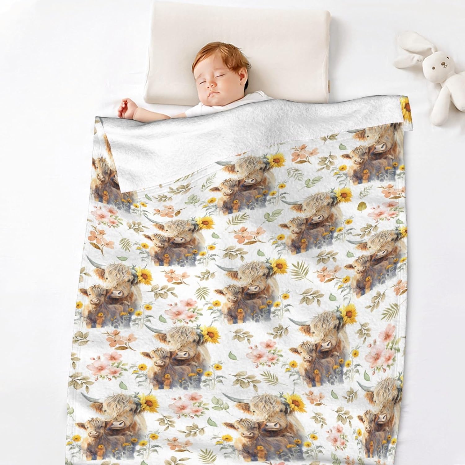 Highland Cow – Manta de franela ultra suave y acogedora, manta de forro polar ligera y mullida, manta de felpa cálida para sofá, cama, 40 x 50