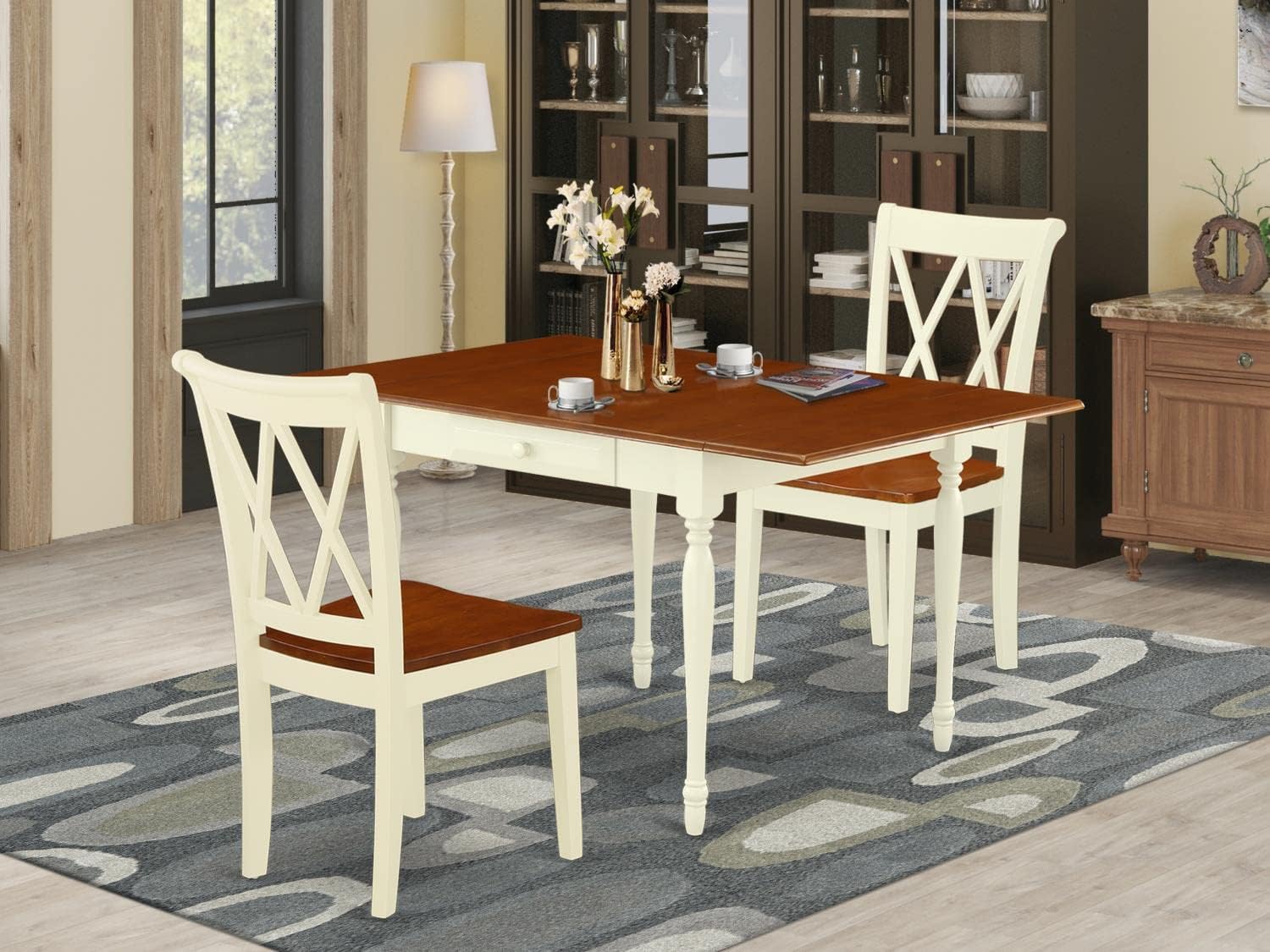East West Furniture El juego de habitación Monza de 3 piezas contiene una mesa de cocina rectangular con gotas y 2 sillas de comedor, 36 x 54