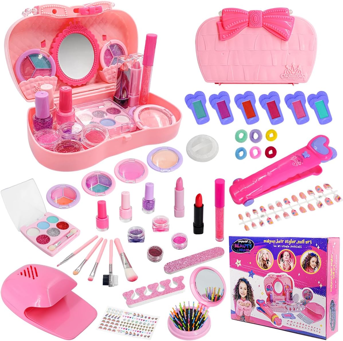 Kids Makeup Set Toys Gift, Washable Make Up Kits and Nail Polish Set Hair Dye Stick for Girls , Perfect Kids Christmas Birthday Gifts for Girl Ages