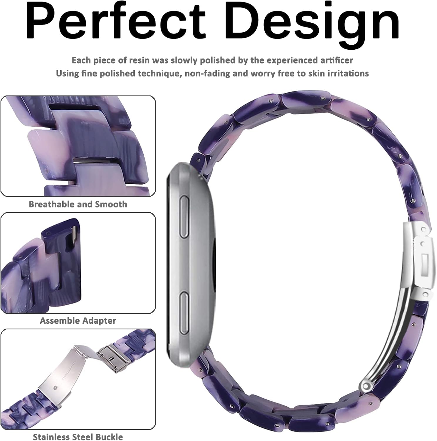 Miimall Compatible con Fitbit VersaVersa 2Versa LiteSE, correa de resina elegante y ligera de acero inoxidable, correa de repuesto para Fitbit