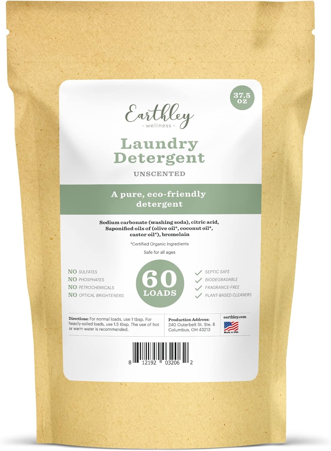 Earthley Wellness, Detergente para ropa, ecológico, puro, detergente orgánico certificado, resistente con la ropa, suave con la piel, limpiador a