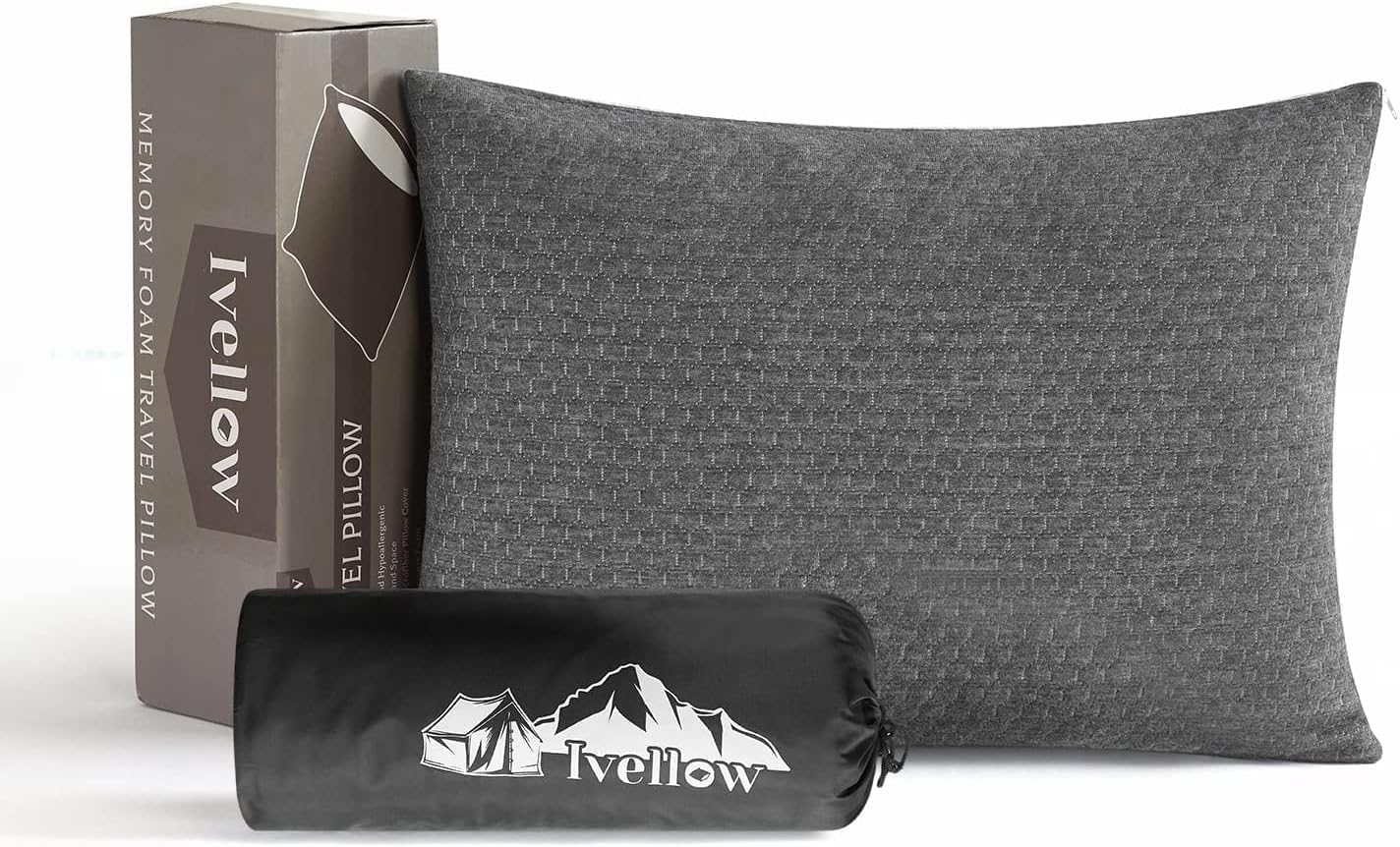 Ivellow Almohada de viaje de espuma viscoelástica comprimible para dormir, almohada de espuma viscoelástica triturada, almohada de viaje compacta y
