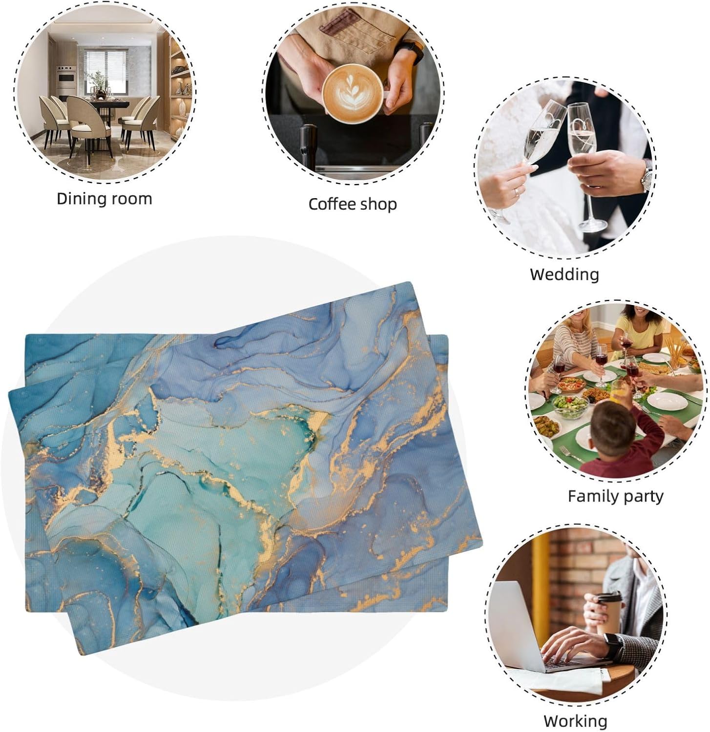 Juego de 4 manteles individuales con estampado de mármol, lavables de lino, para decoración de mesa de cocina, comedor