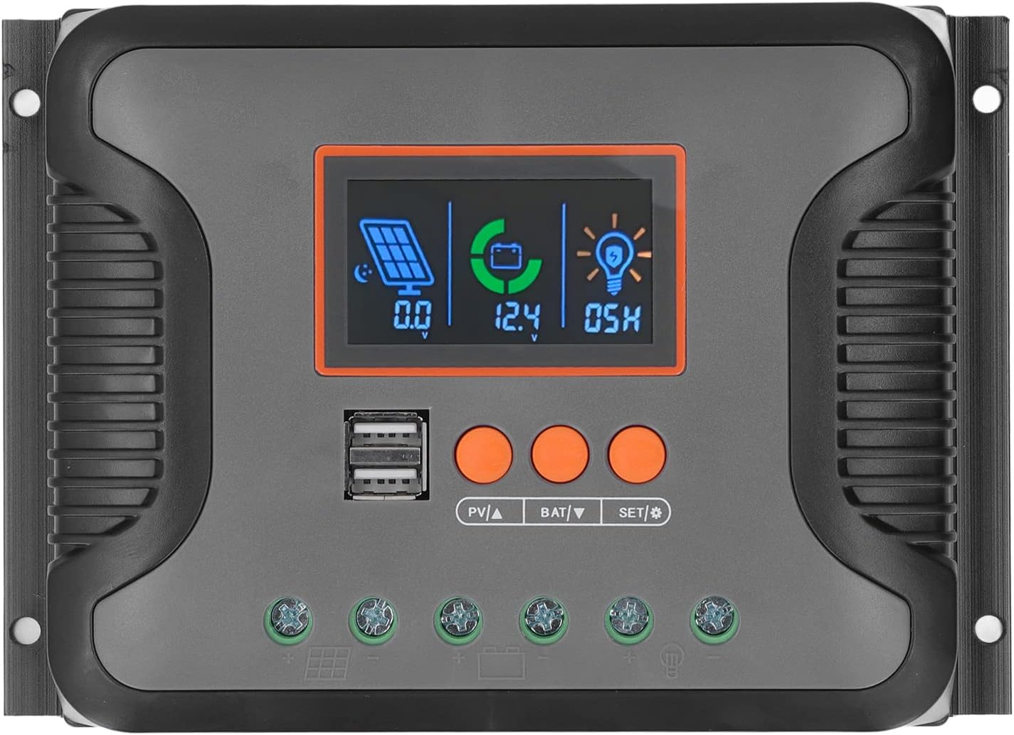 PWM Controlador de carga solar, 60A 12V 24V 36V 48V 2 Puerto USB Pantalla LCD ajustable AGM Gel Inundado Batería de Litio.